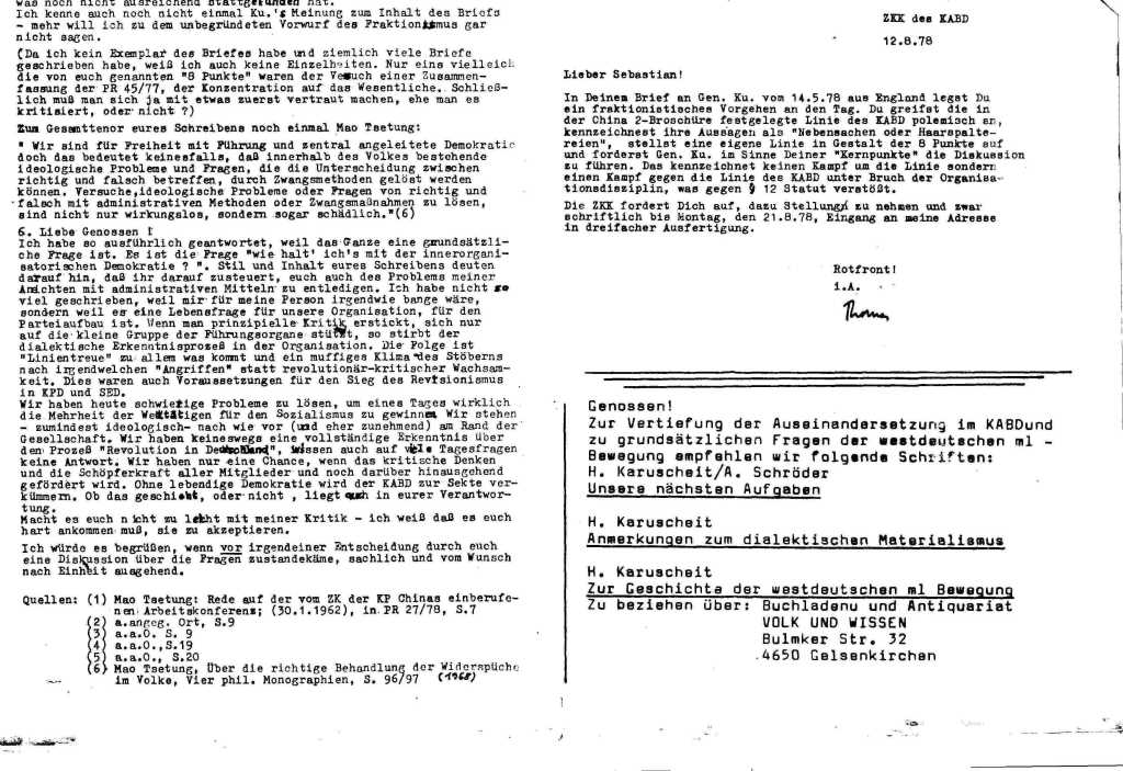 Informationen zur Auseinandersetzung in und um den KABD, Januar 1979, Seite 4f.