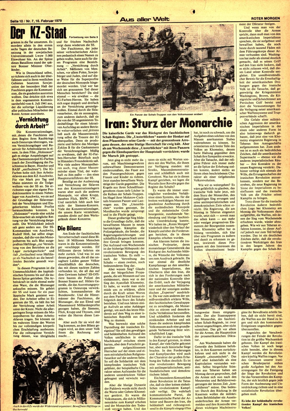 Roter Morgen, 13. Jg., 16. Februar 1979, Nr. 7, Seite 10