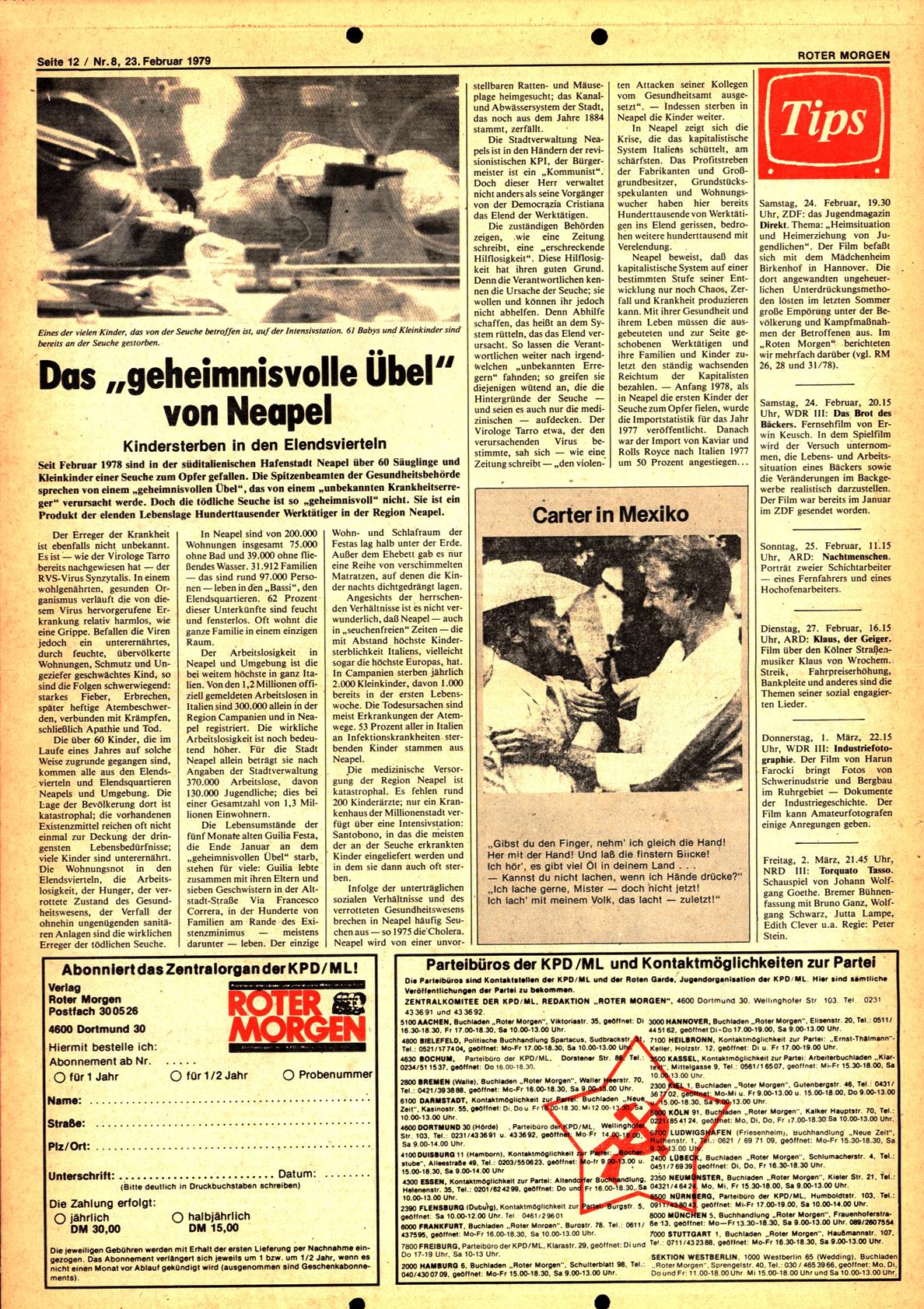 Roter Morgen, 13. Jg., 23. Februar 1979, Nr. 8, Seite 12