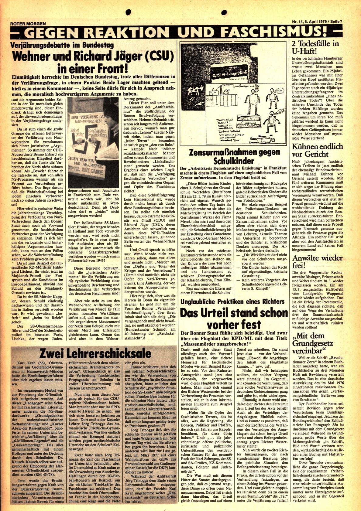 Roter Morgen, 13. Jg., 6. April 1979, Nr. 14, Seite 7