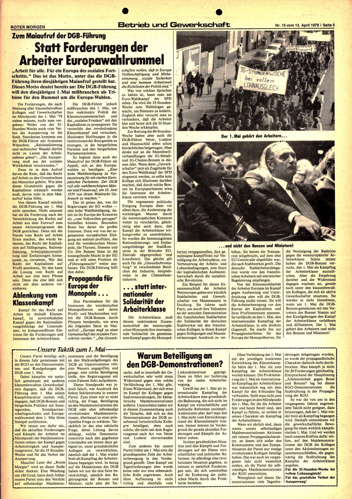 Roter Morgen, 13. Jg., 13. April 1979, Nr. 15, Seite 5