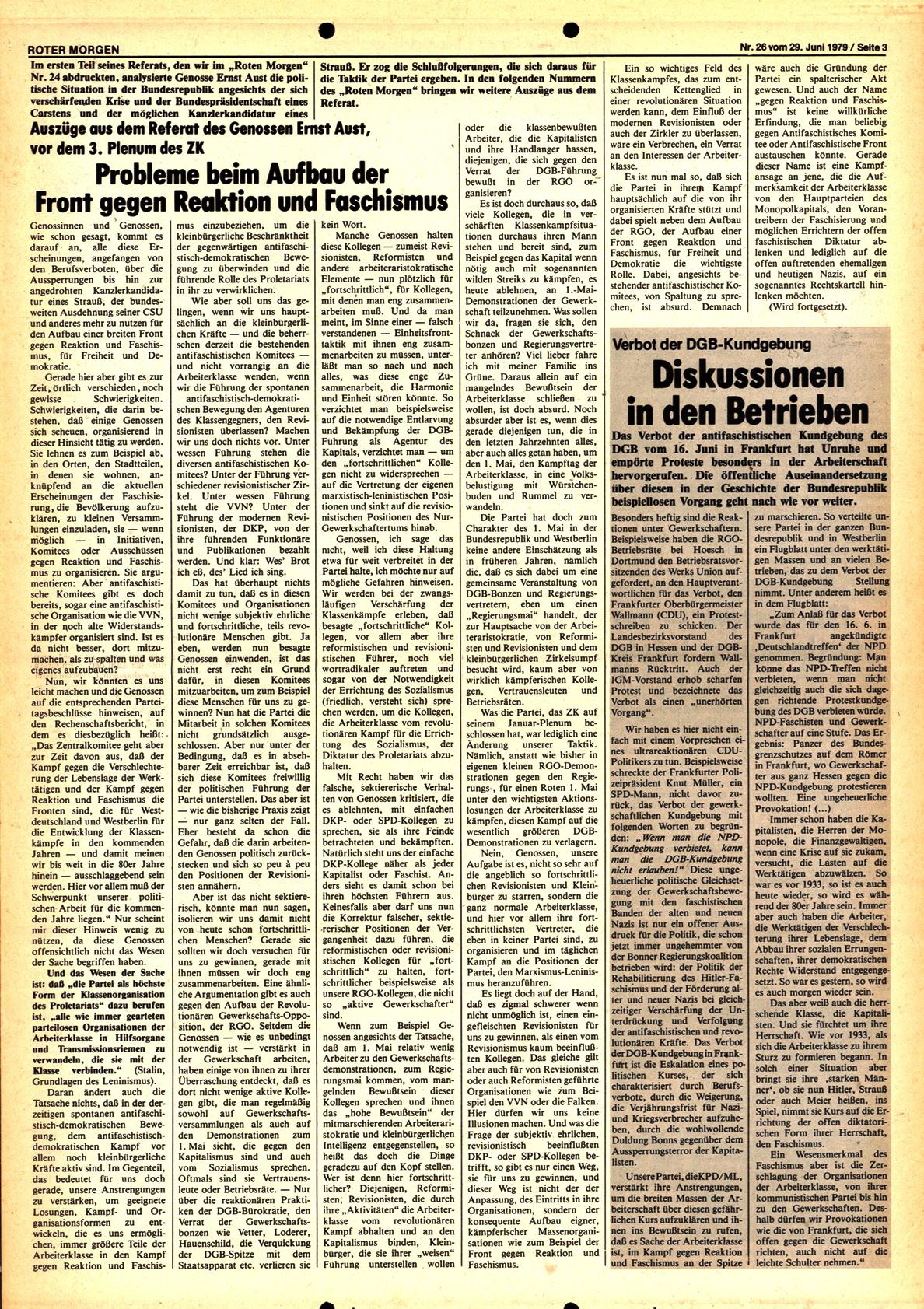 Roter Morgen, 13. Jg., 29. Juni 1979, Nr. 26, Seite 3