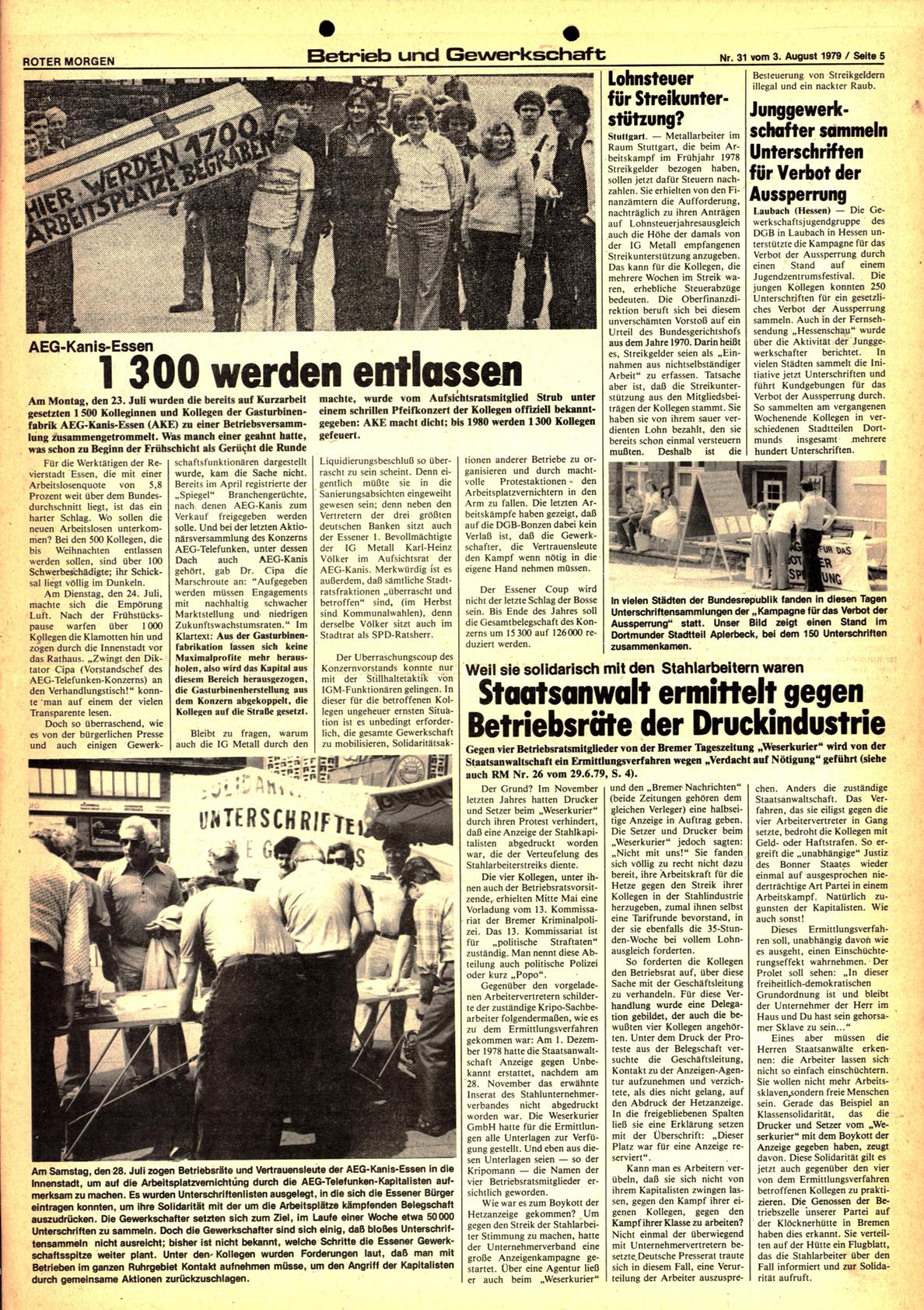 Roter Morgen, 13. Jg., 3. August 1979, Nr. 31, Seite 5