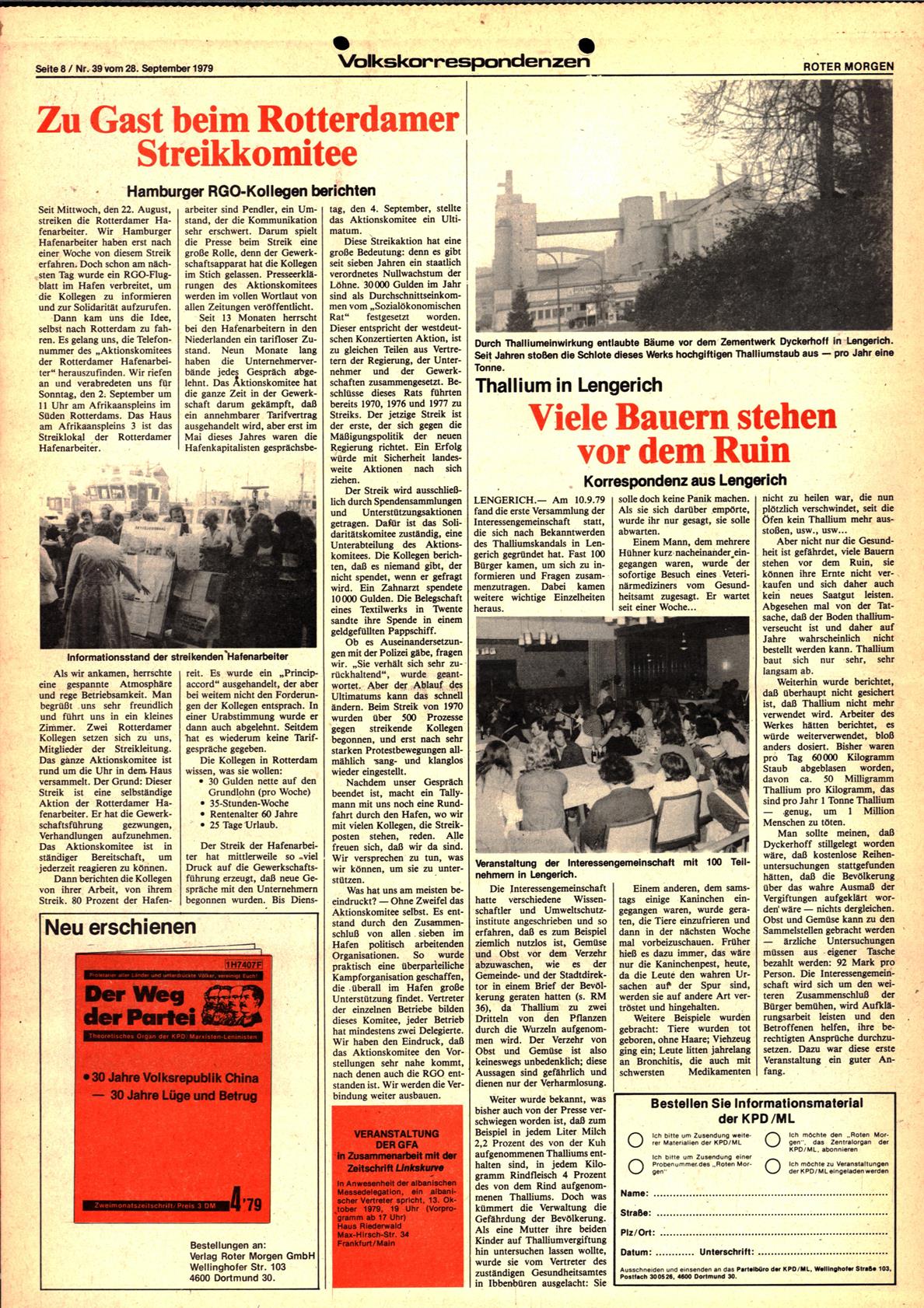 Roter Morgen, 13. Jg., 28. September 1979, Nr. 39, Seite 8