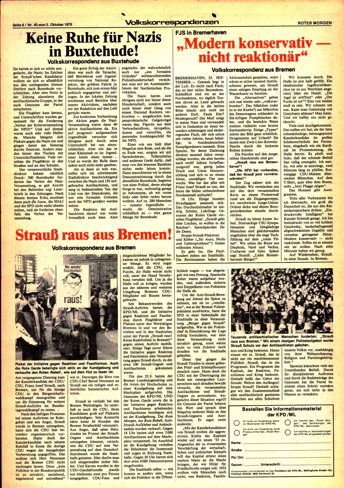 Roter Morgen, 13. Jg., 5. Oktober 1979, Nr. 40, Seite 8