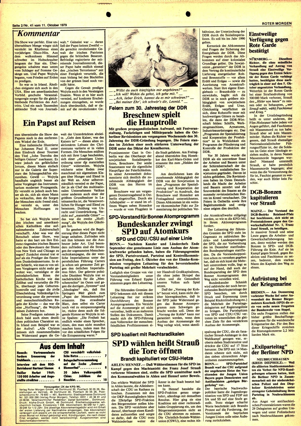 Roter Morgen, 13. Jg., 11. Oktober 1979, Nr. 41, Seite 2