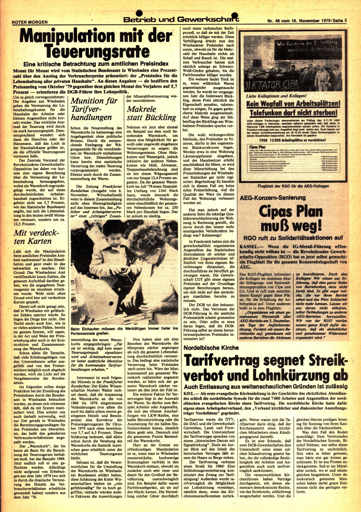 Roter Morgen, 13. Jg., 16. November 1979, Nr. 46, Seite 5