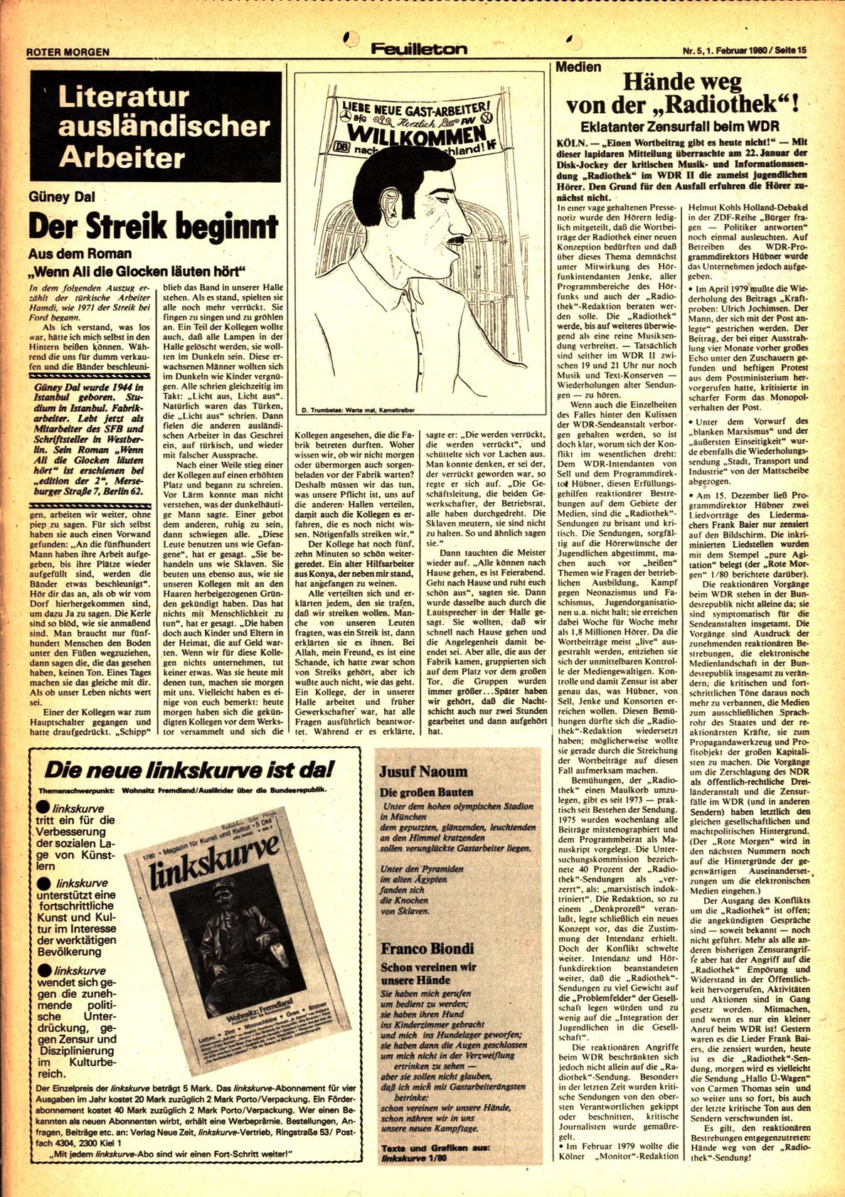 Roter Morgen, 14. Jg., 1. Februar 1980, Nr. 5, Seite 15