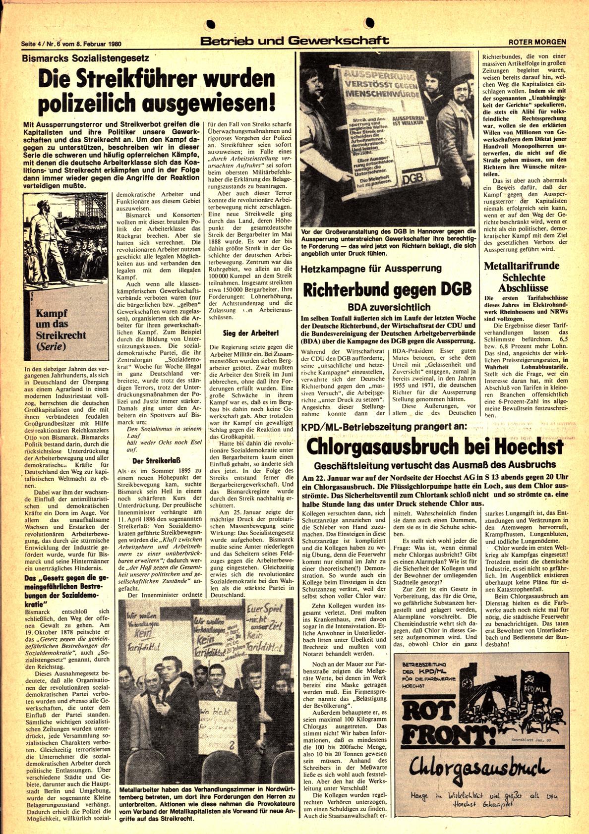 Roter Morgen, 14. Jg., 8. Februar 1980, Nr. 6, Seite 4