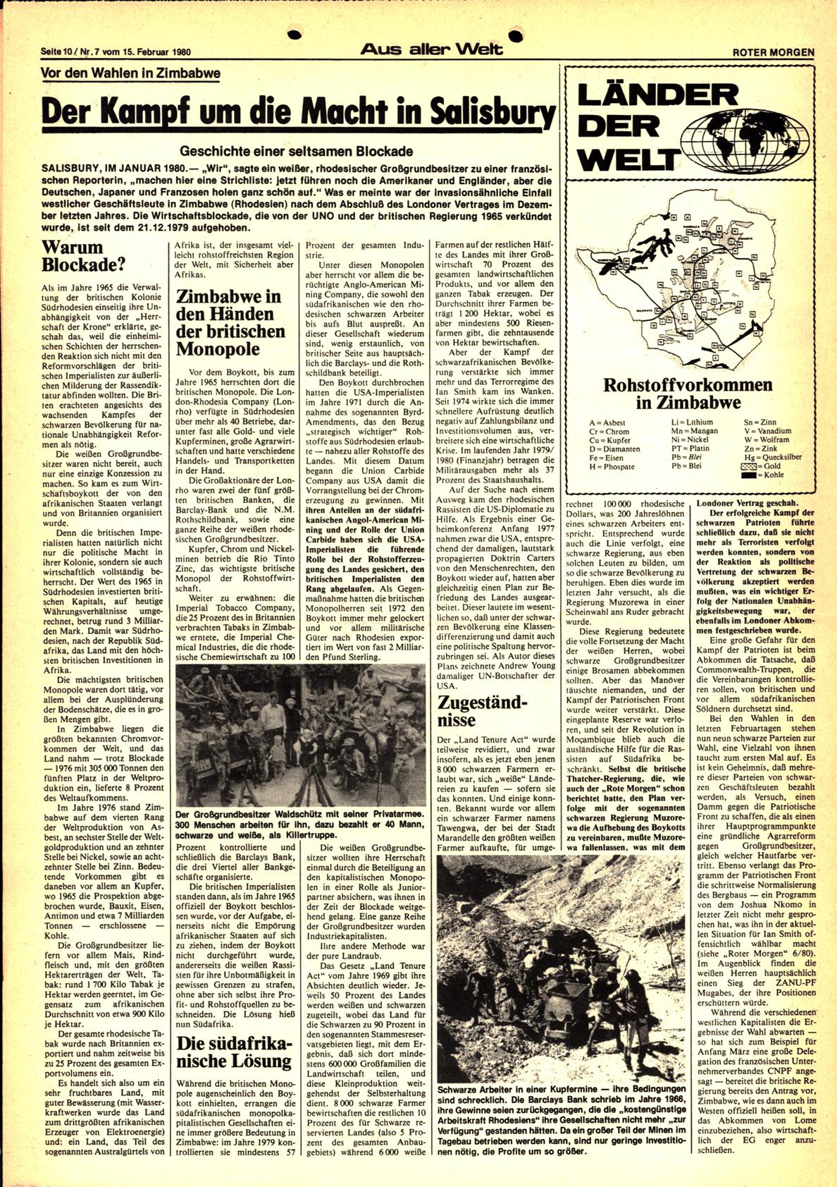 Roter Morgen, 14. Jg., 15. Februar 1980, Nr. 7, Seite 10
