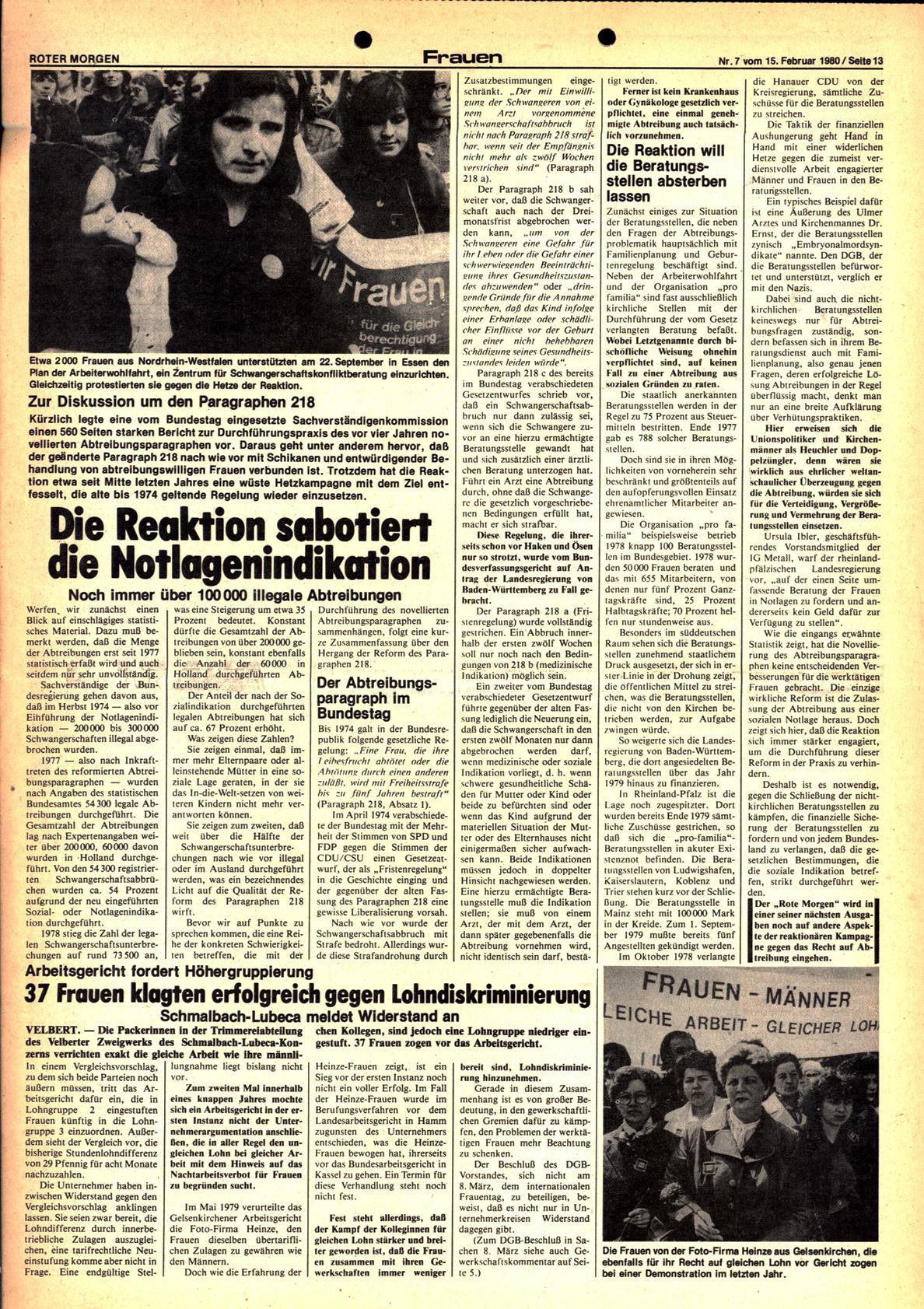 Roter Morgen, 14. Jg., 15. Februar 1980, Nr. 7, Seite 13
