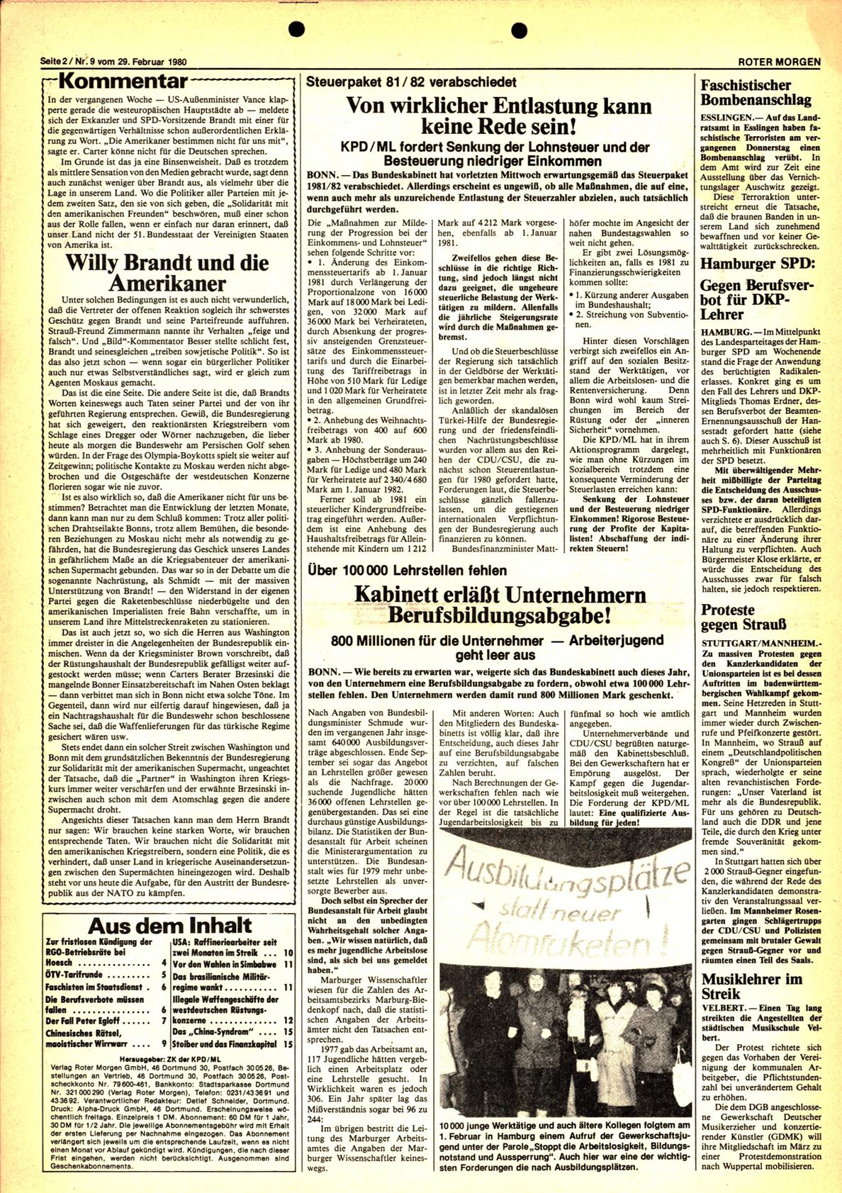 Roter Morgen, 14. Jg., 29. Februar 1980, Nr. 9, Seite 2
