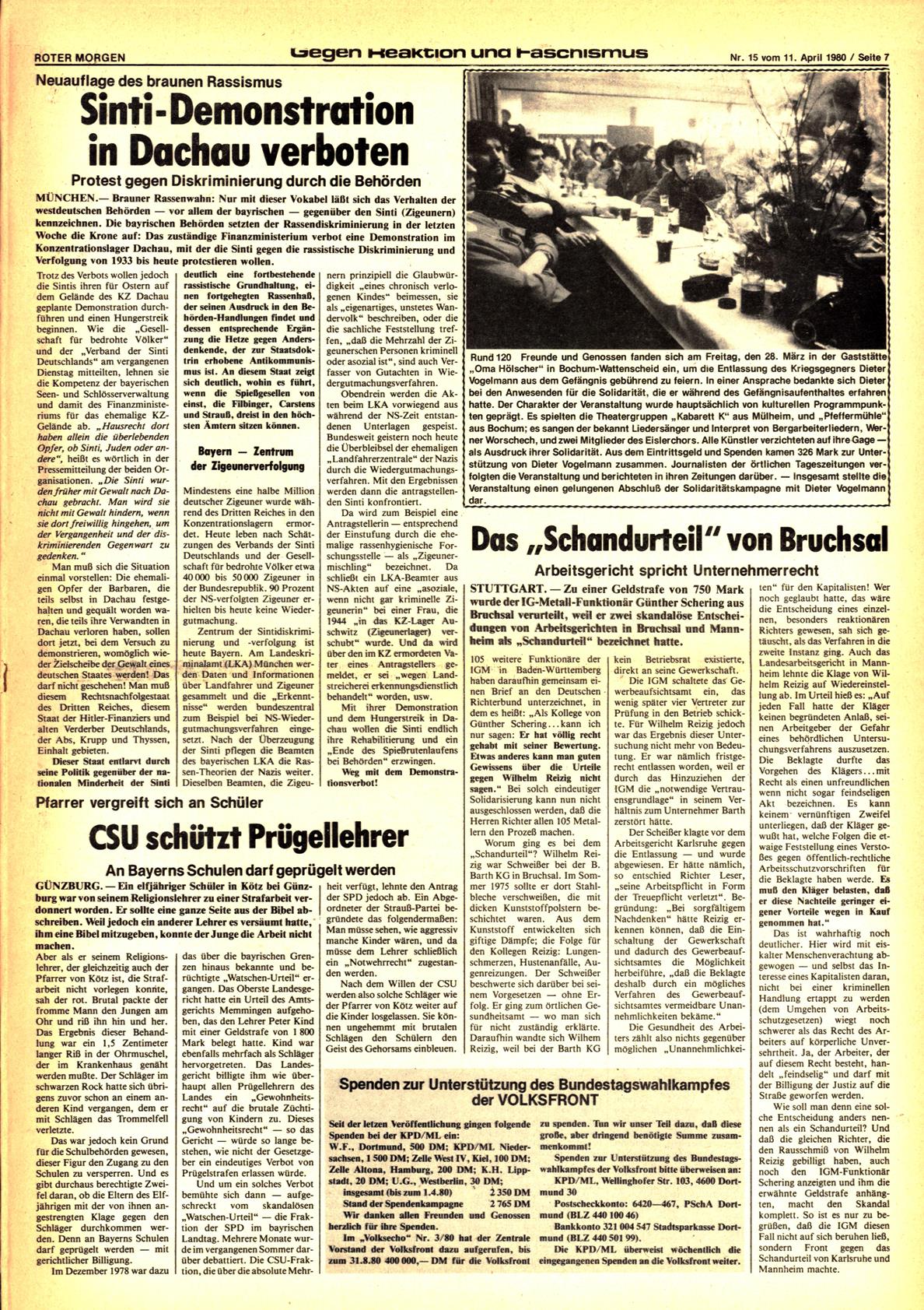 Roter Morgen, 14. Jg., 11. April 1980, Nr. 15, Seite 7