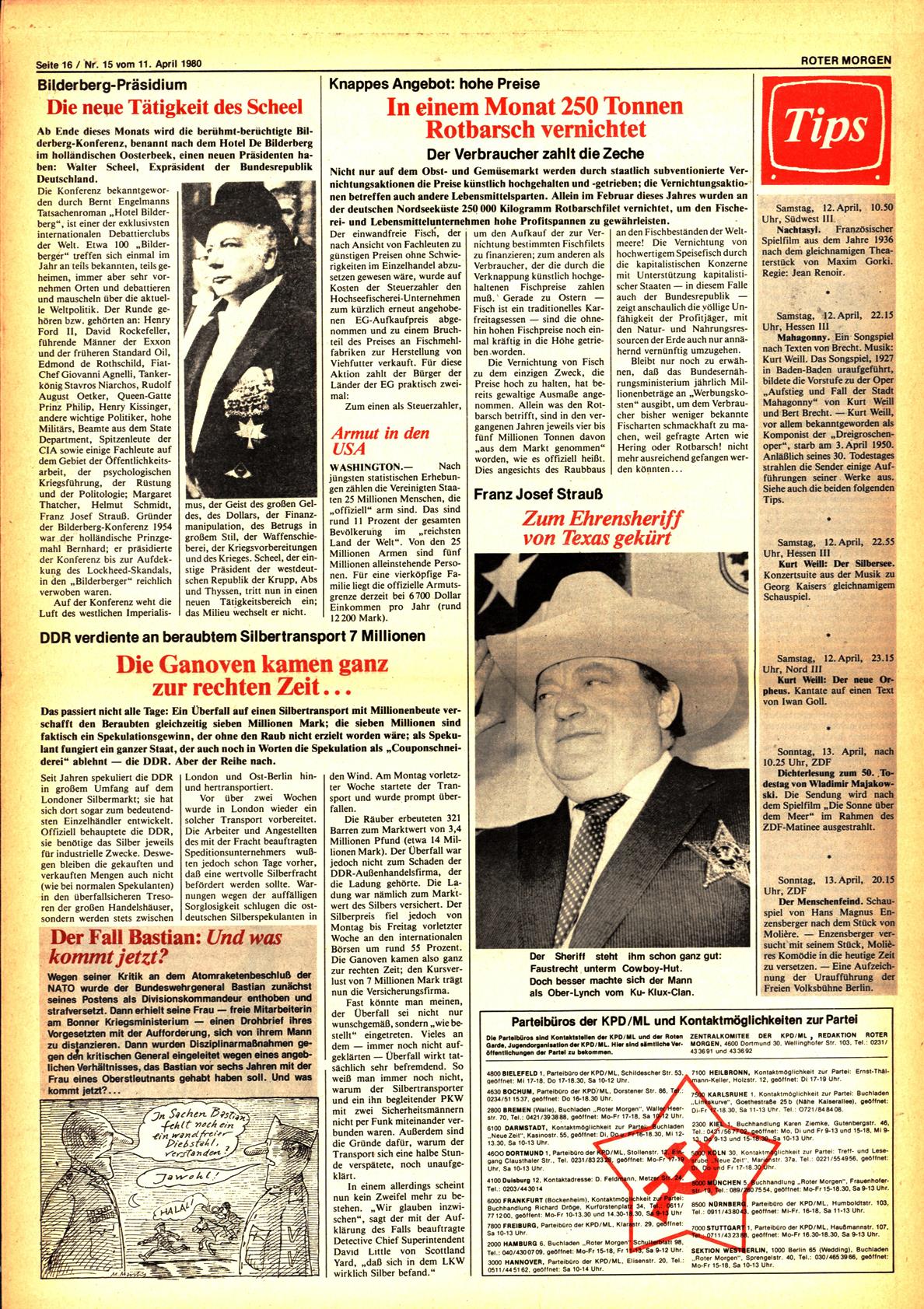 Roter Morgen, 14. Jg., 11. April 1980, Nr. 15, Seite 16