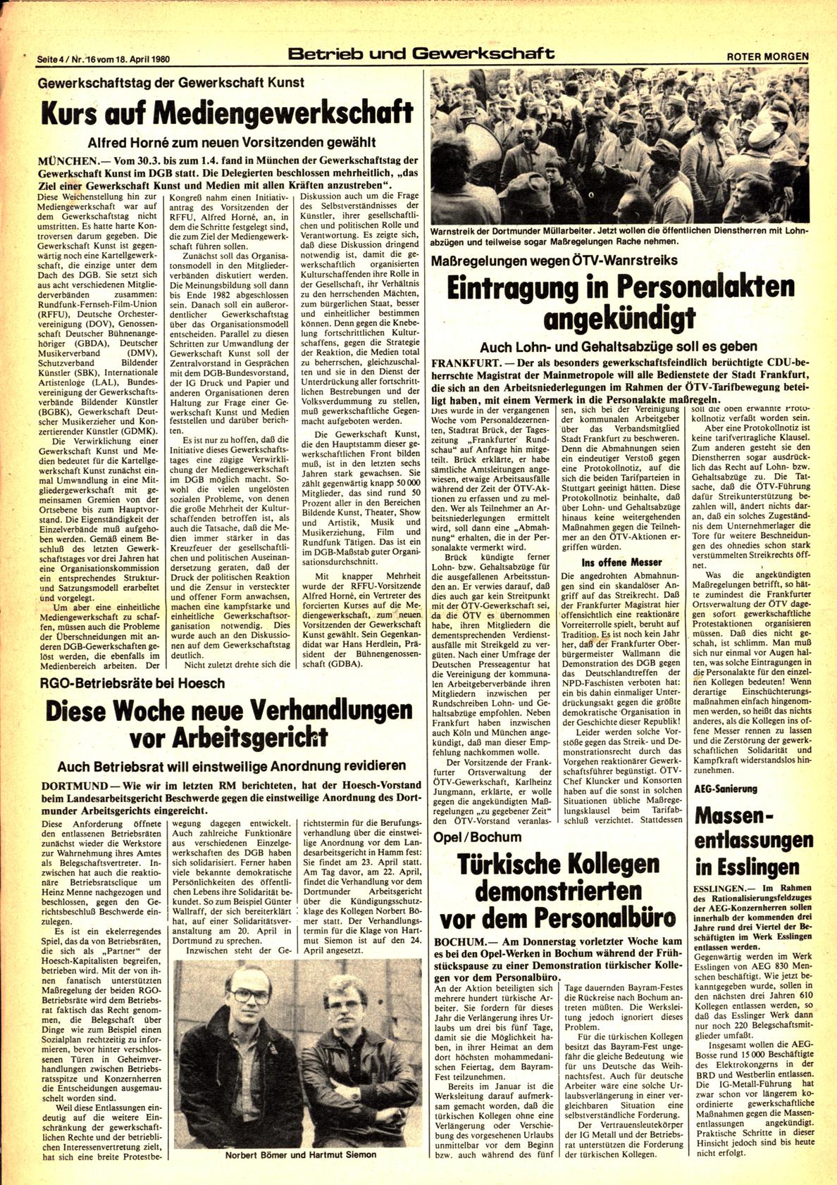 Roter Morgen, 14. Jg., 18. April 1980, Nr. 16, Seite 4