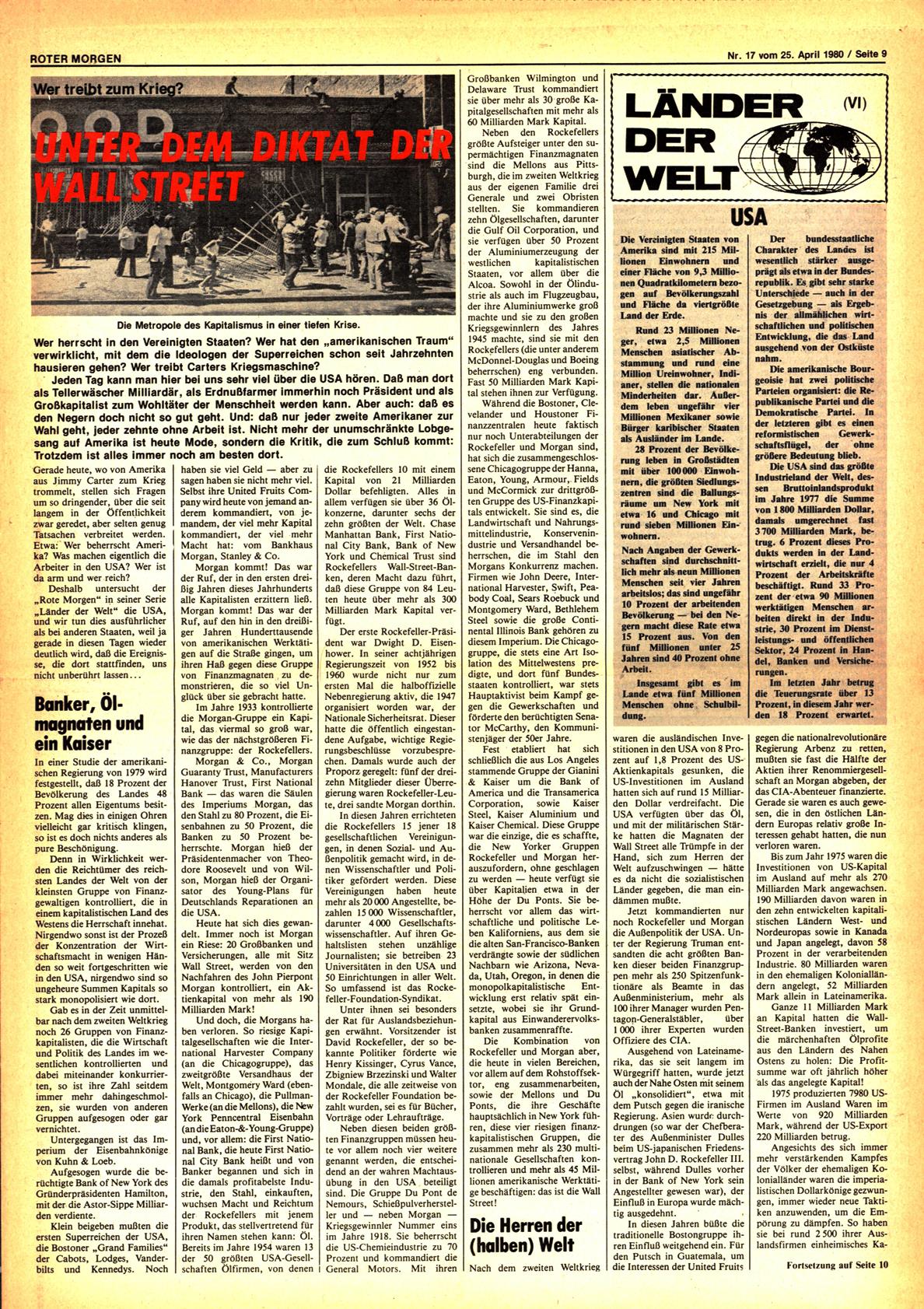 Roter Morgen, 14. Jg., 25. April 1980, Nr. 17, Seite 9