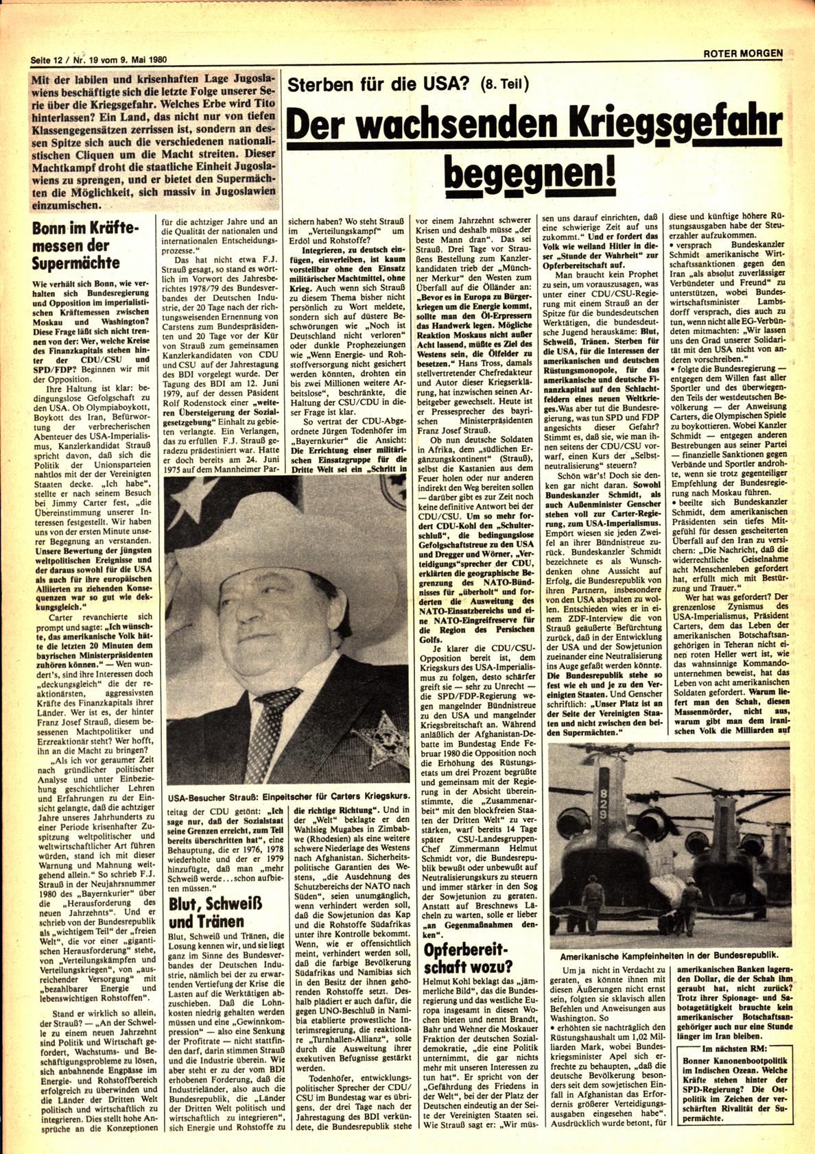 Roter Morgen, 14. Jg., 9. Mai 1980, Nr. 19, Seite 12