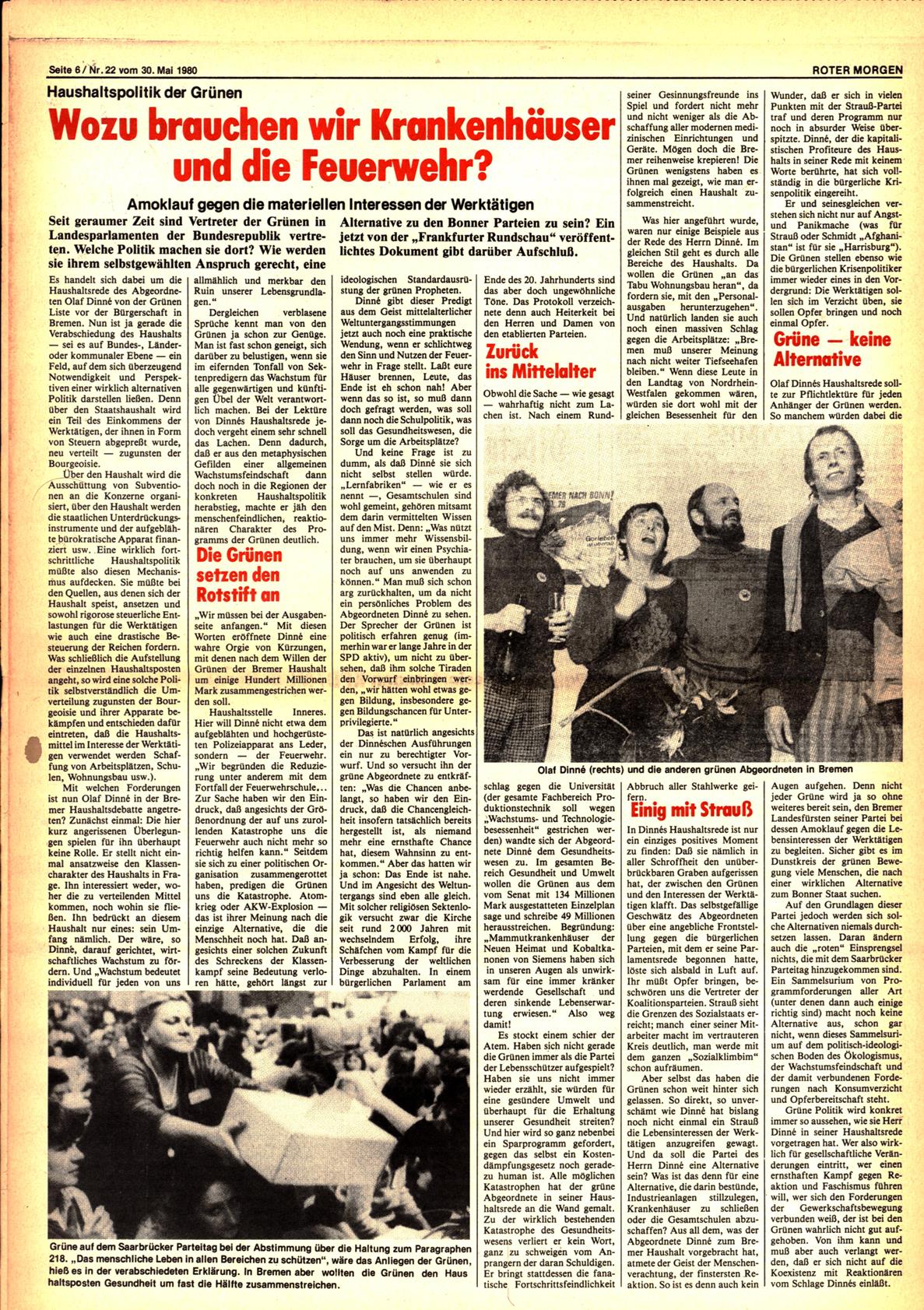 Roter Morgen, 14. Jg., 30. Mai 1980, Nr. 22, Seite 6