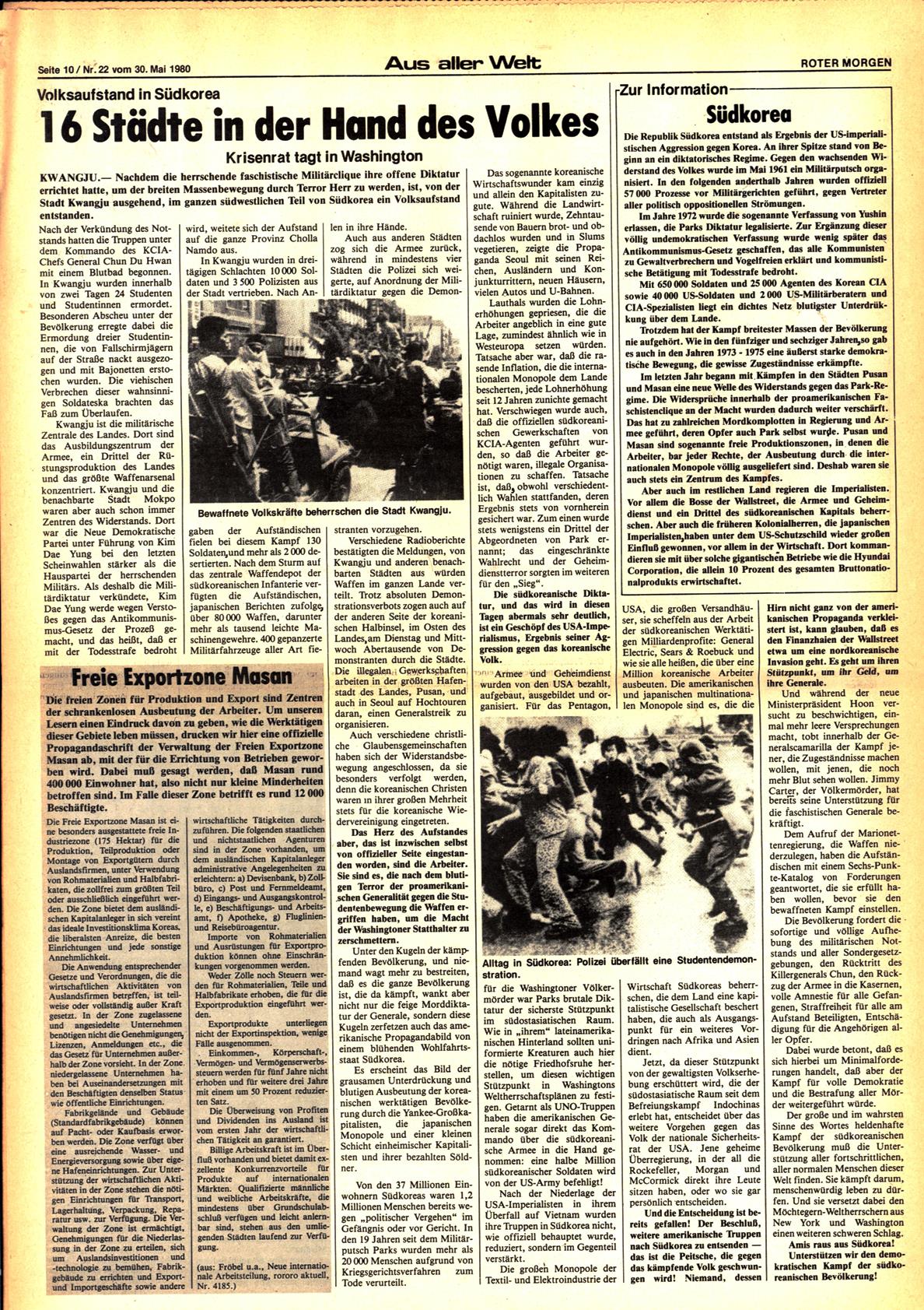 Roter Morgen, 14. Jg., 30. Mai 1980, Nr. 22, Seite 10