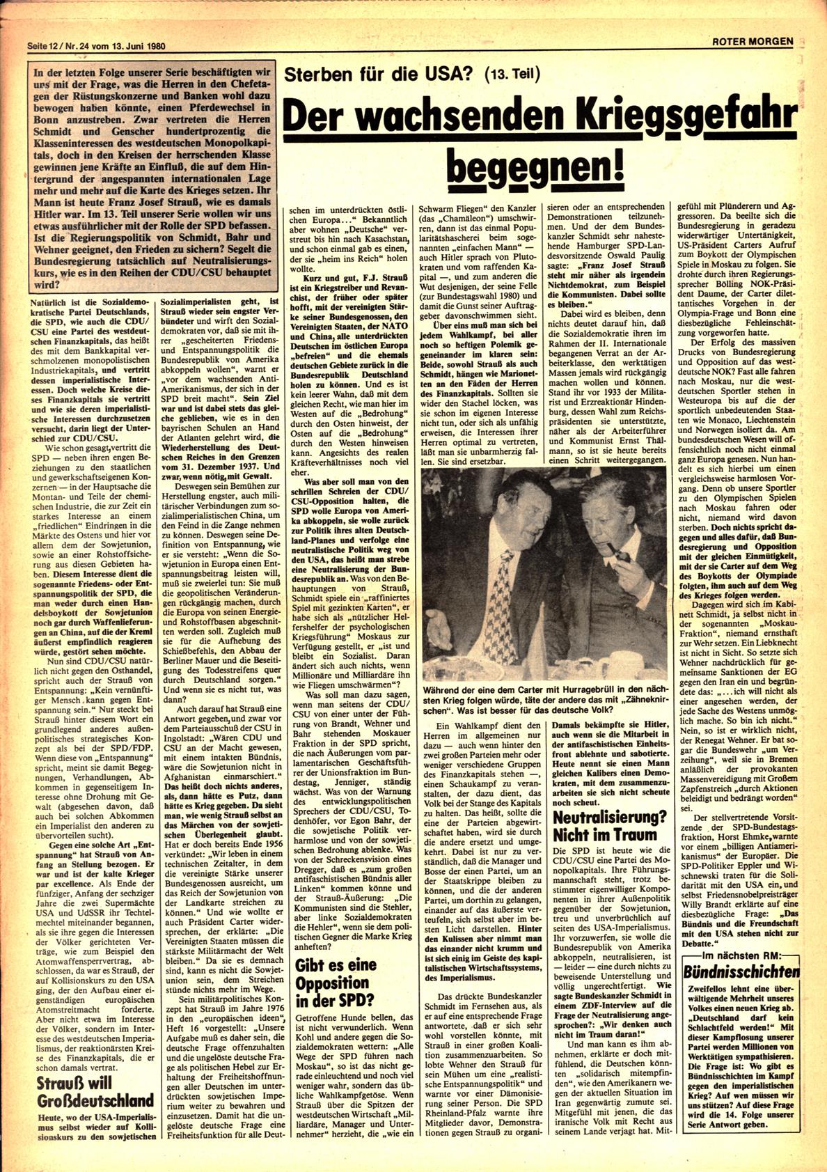 Roter Morgen, 14. Jg., 13. Juni 1980, Nr. 24, Seite 12