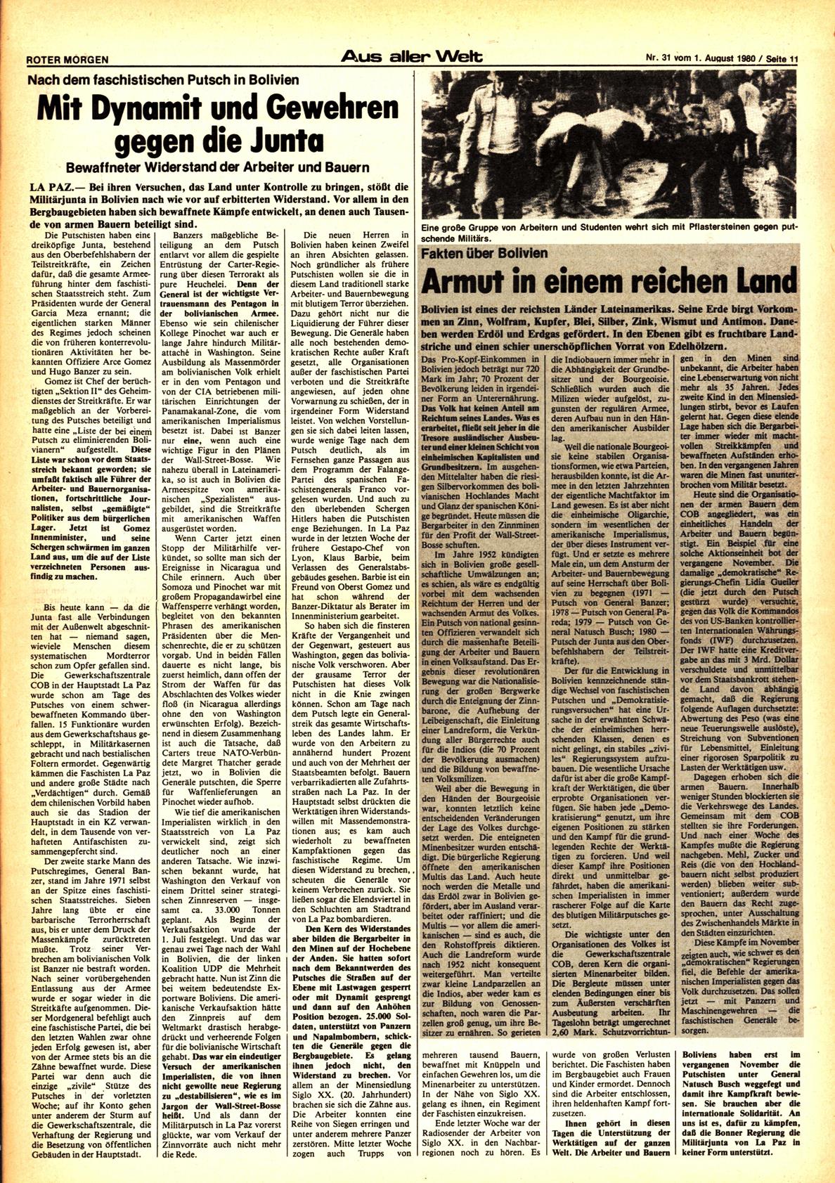 Roter Morgen, 14. Jg., 1. August 1980, Nr. 31, Seite 11