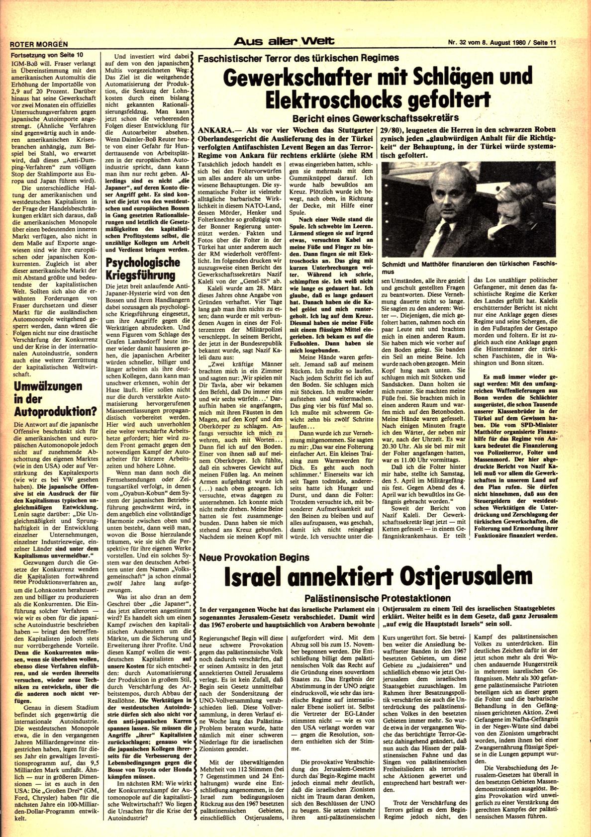 Roter Morgen, 14. Jg., 8. August 1980, Nr. 32, Seite 11