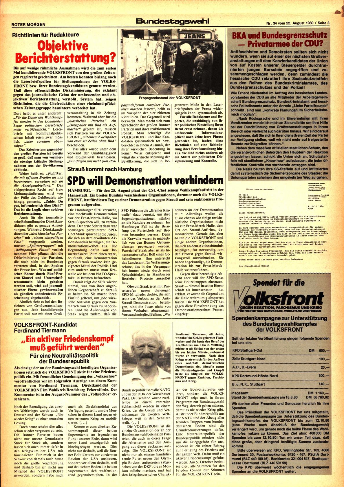 Roter Morgen, 14. Jg., 22. August 1980, Nr. 34, Seite 3
