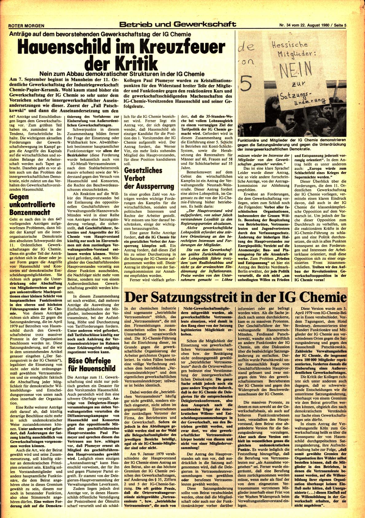 Roter Morgen, 14. Jg., 22. August 1980, Nr. 34, Seite 5