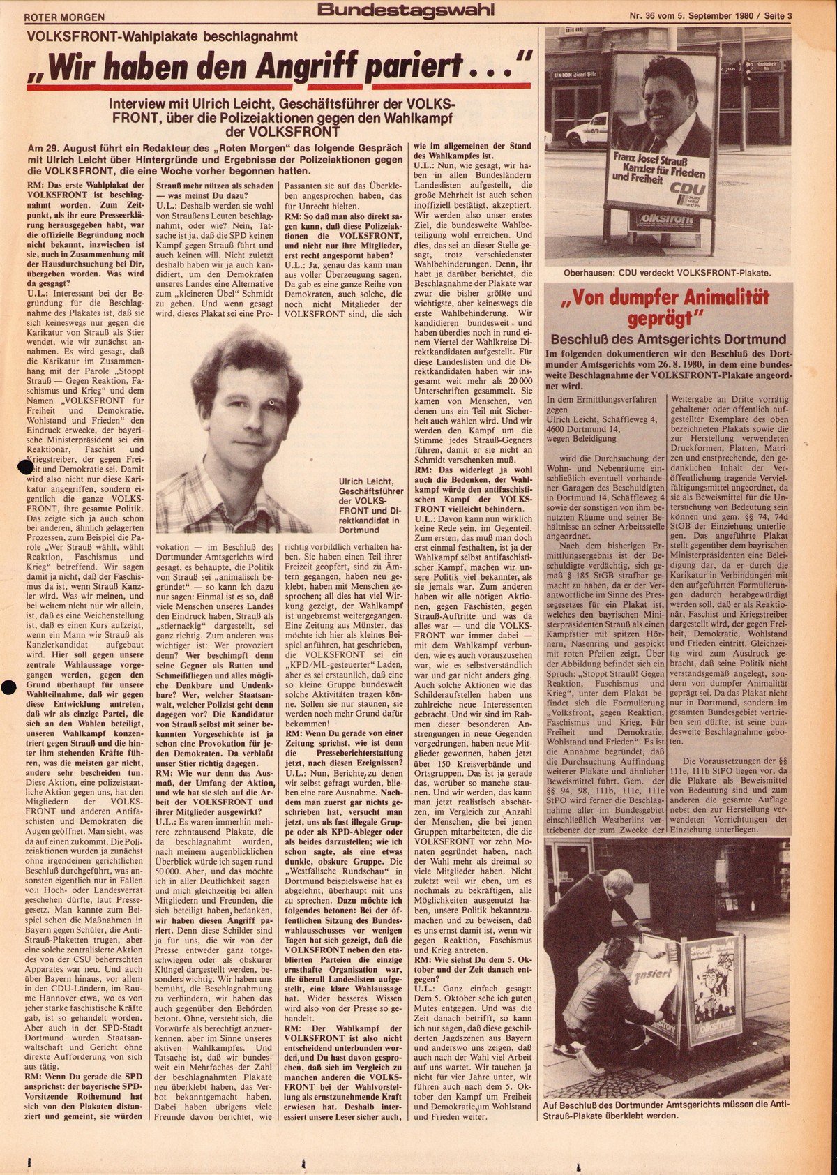 Roter Morgen, 14. Jg., 5. September 1980, Nr. 36, Seite 3