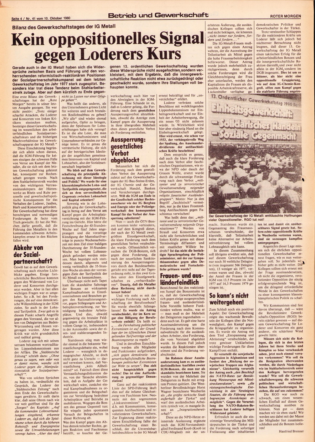Roter Morgen, 14. Jg., 10. Oktobber 1980, Nr. 41, Seite 4