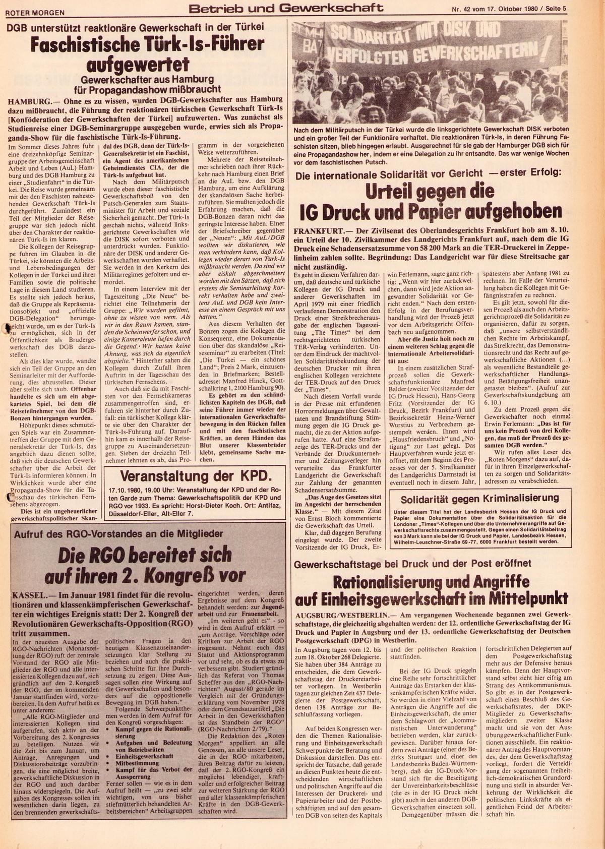 Roter Morgen, 14. Jg., 17. Oktobber 1980, Nr. 42, Seite 5