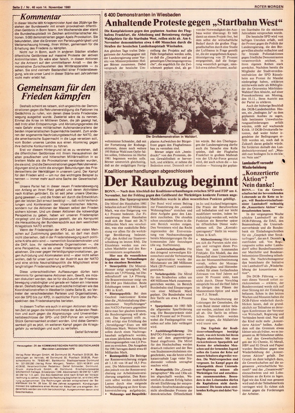 Roter Morgen, 14. Jg., 14. November 1980, Nr. 46, Seite 2