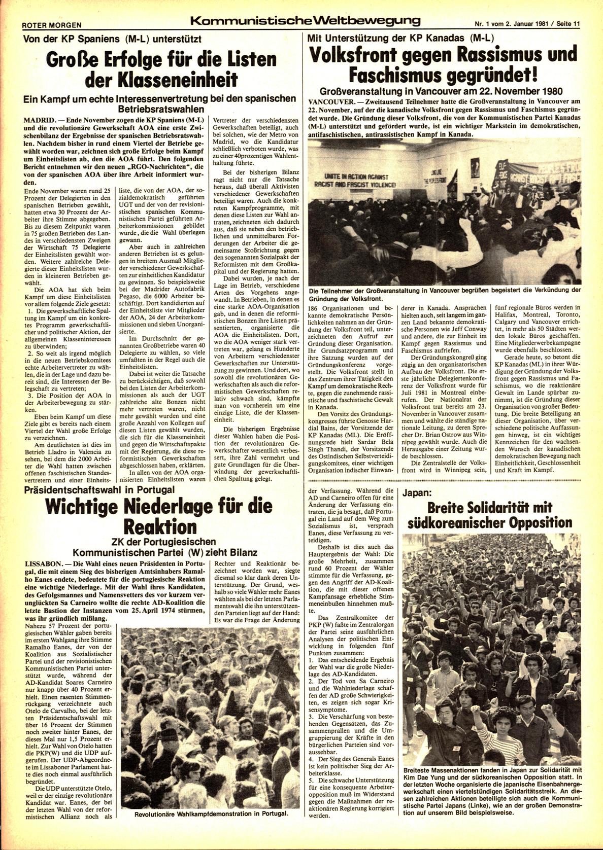 Roter Morgen, 15. Jg., 2. Januar 1981, Nr. 1, Seite 11