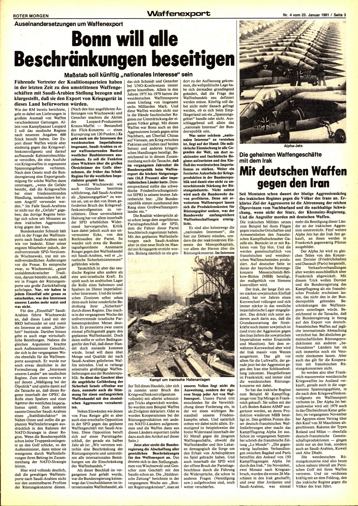 Roter Morgen, 15. Jg., 23. Januar 1981, Nr. 4, Seite 3