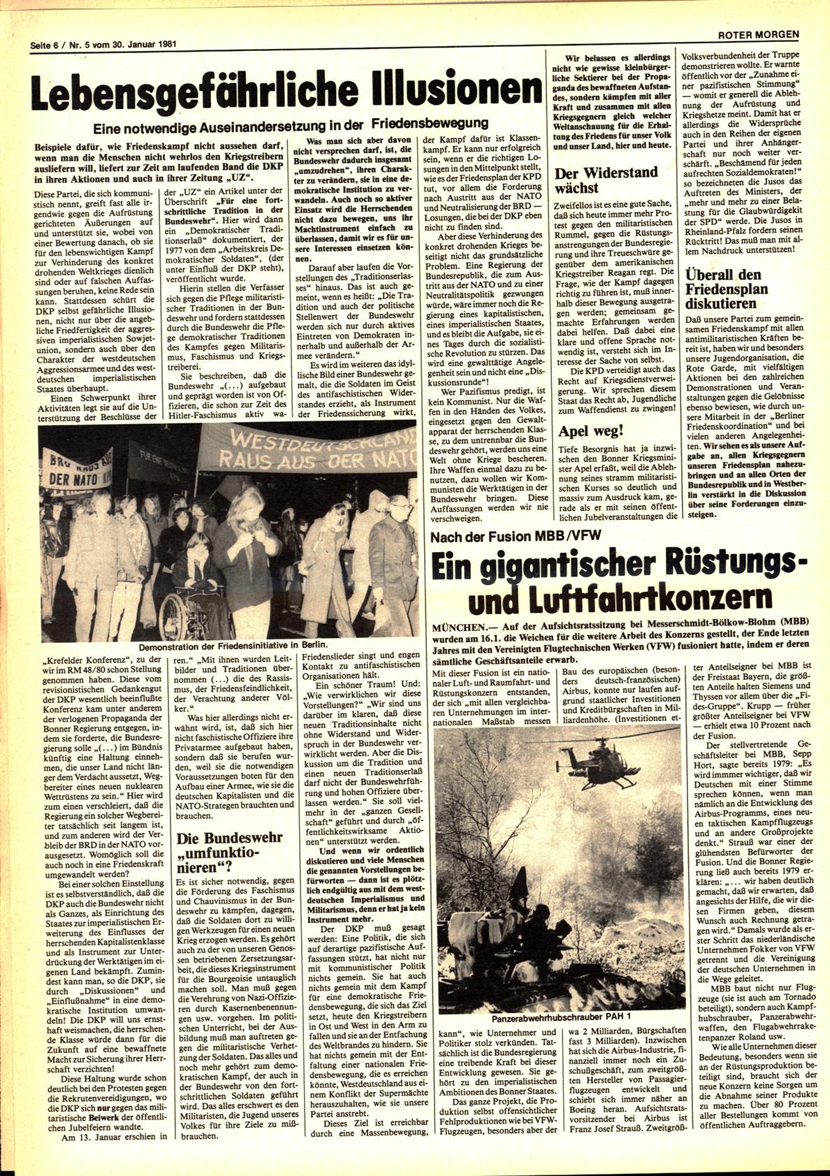 Roter Morgen, 15. Jg., 30. Januar 1981, Nr. 5, Seite 6