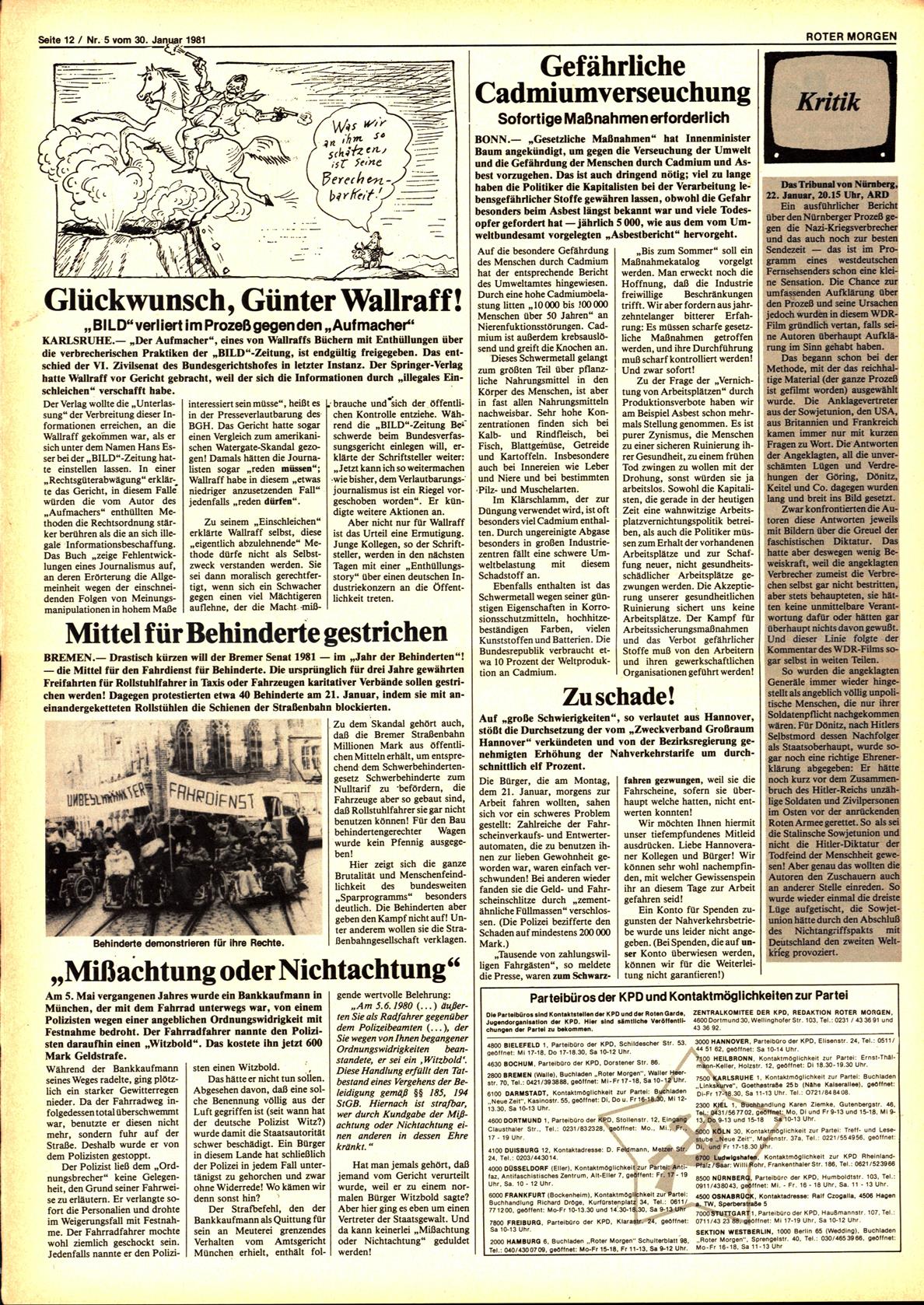 Roter Morgen, 15. Jg., 30. Januar 1981, Nr. 5, Seite 12