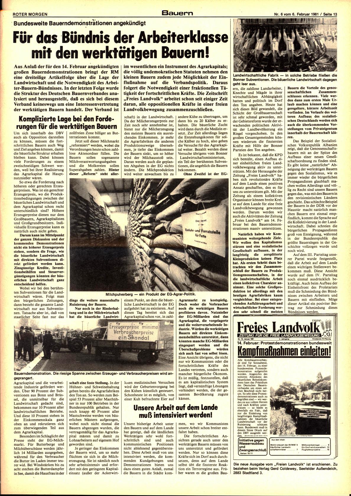 Roter Morgen, 15. Jg., 6. Februar 1981, Nr. 6, Seite 13
