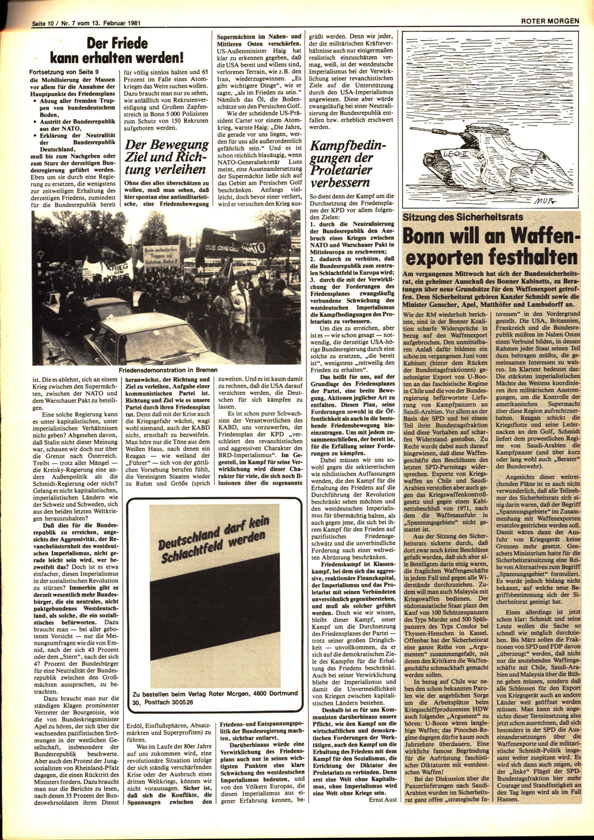 Roter Morgen, 15. Jg., 13. Februar 1981, Nr. 7, Seite 10