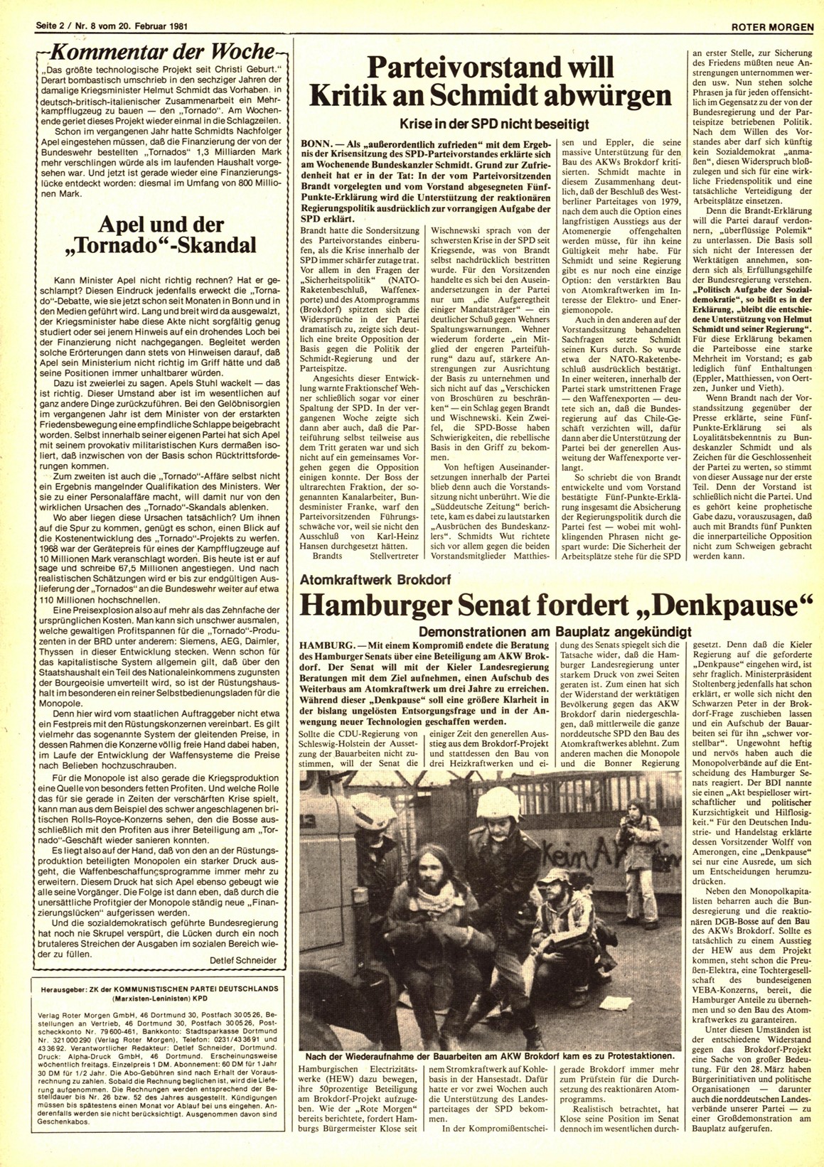 Roter Morgen, 15. Jg., 20. Februar 1981, Nr. 8, Seite 2