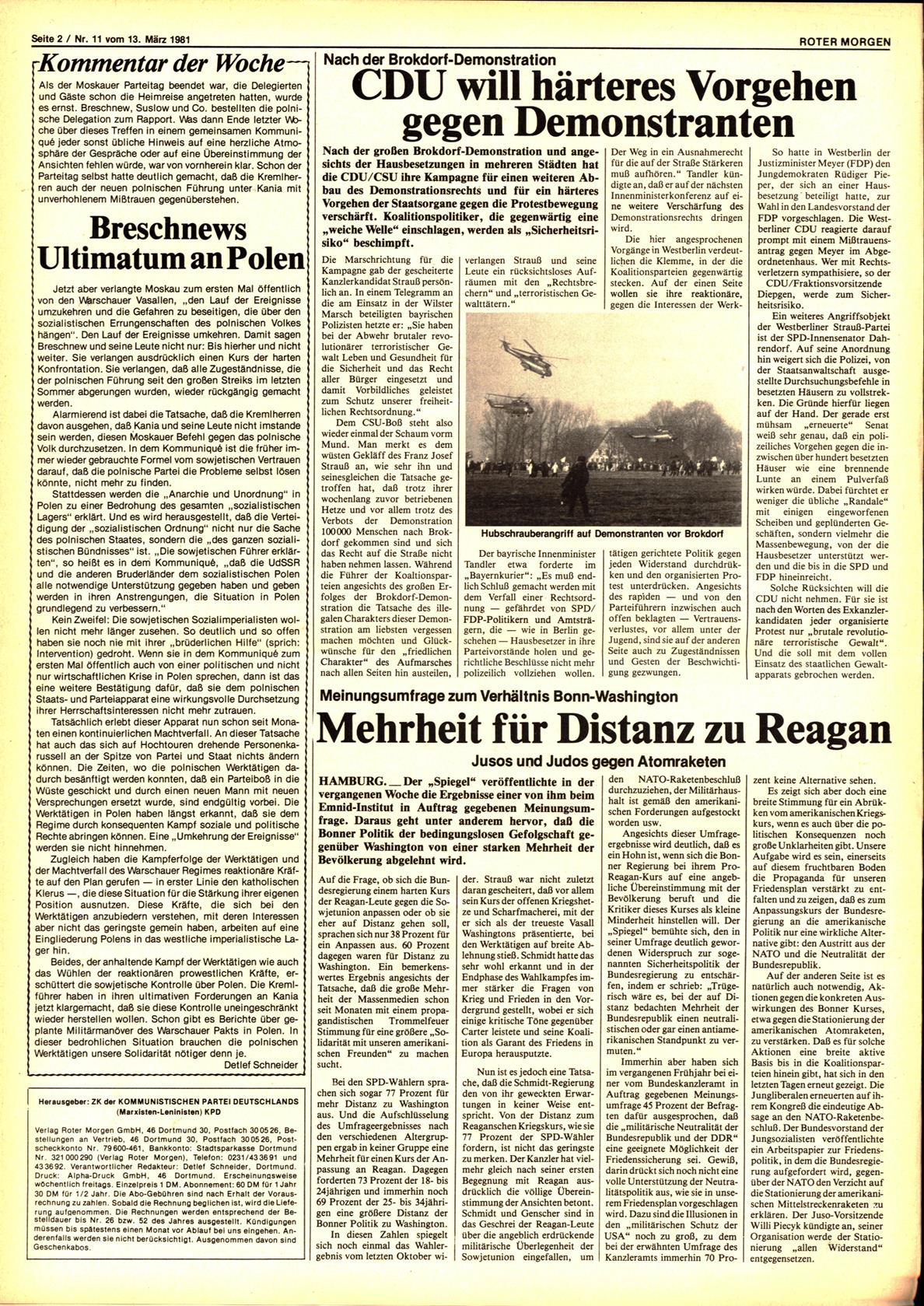 Roter Morgen, 15. Jg., 13. März 1981, Nr. 11, Seite 2