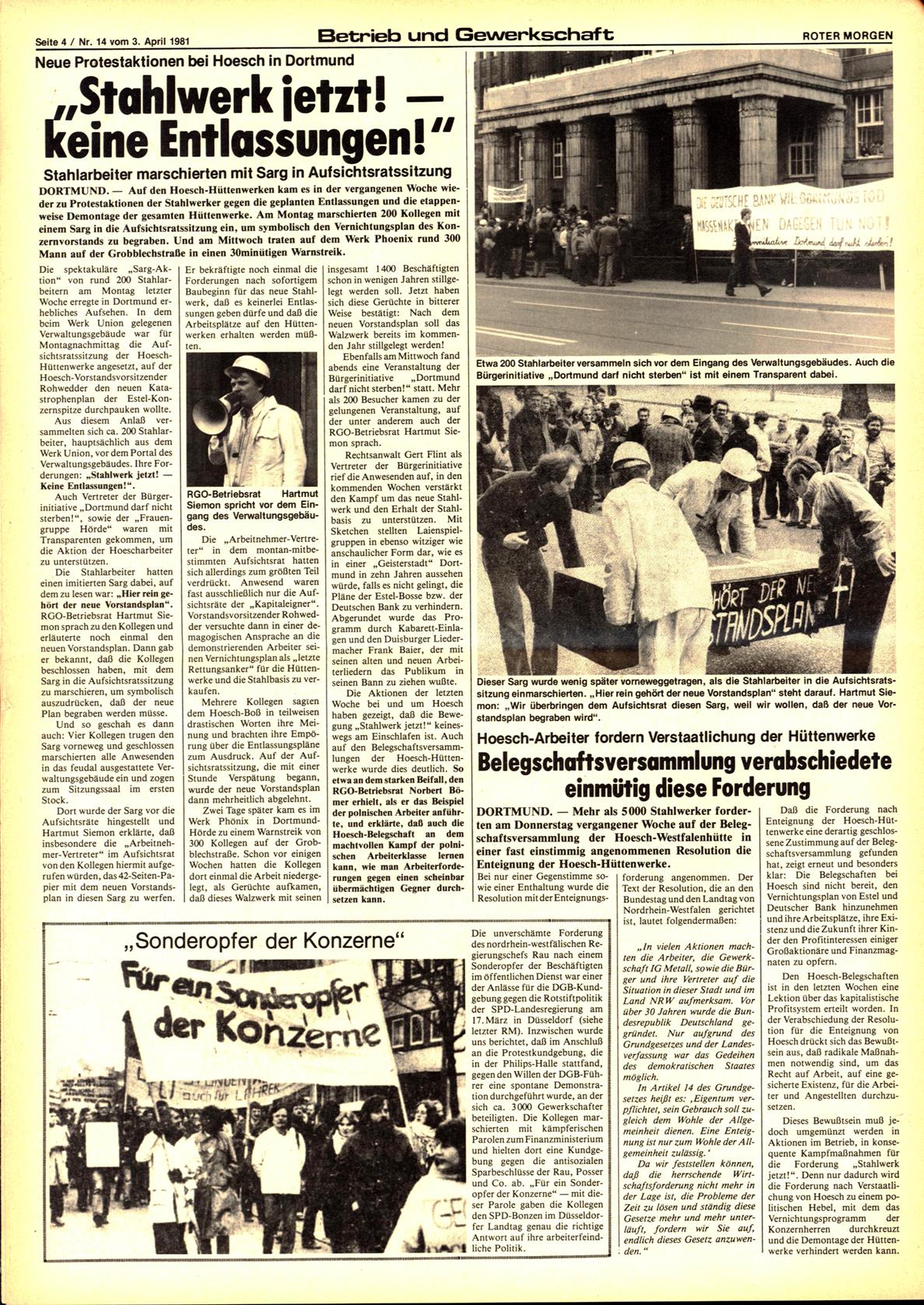 Roter Morgen, 15. Jg., 3. April 1981, Nr. 14, Seite 4