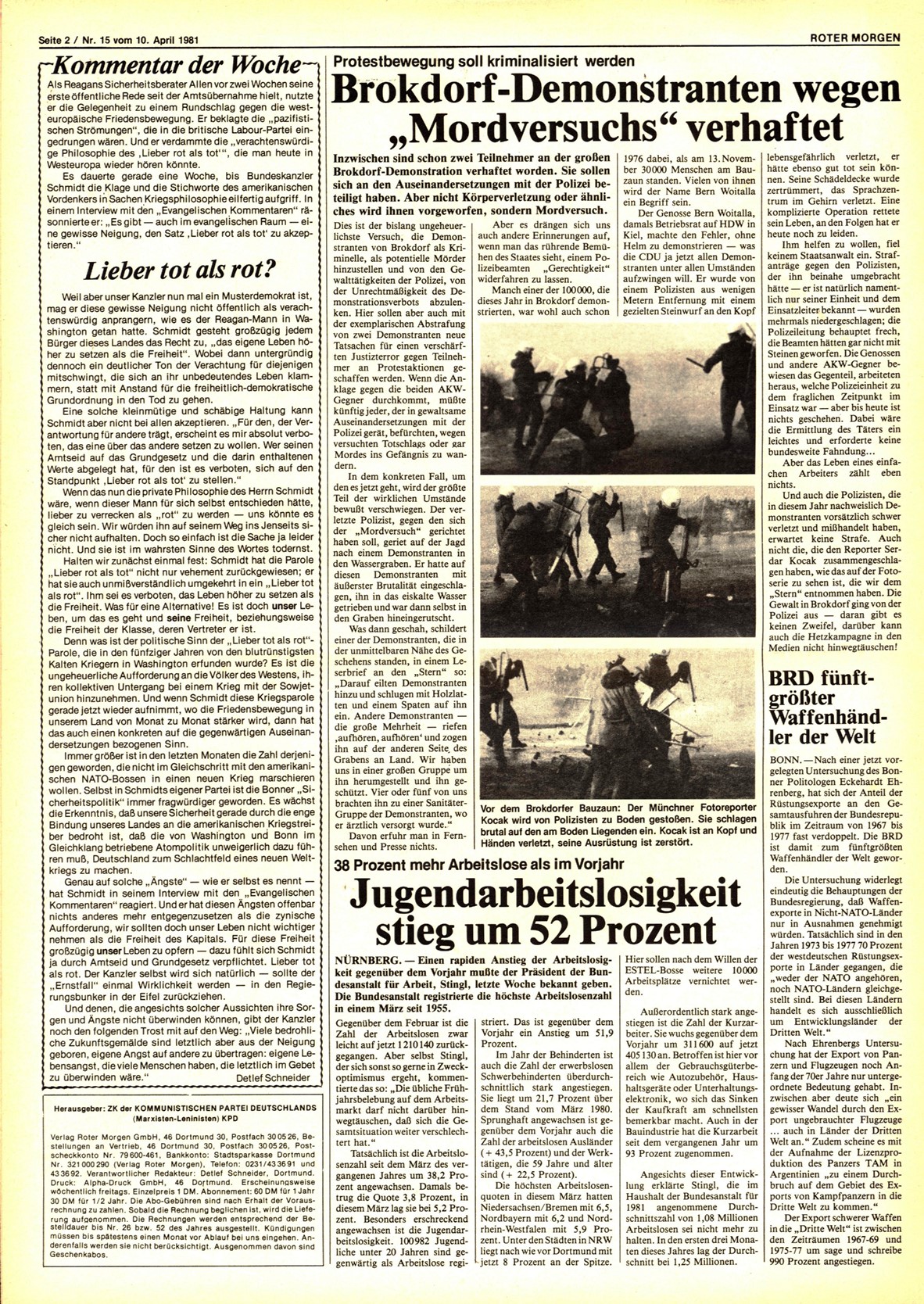 Roter Morgen, 15. Jg., 10. April 1981, Nr. 15, Seite 2
