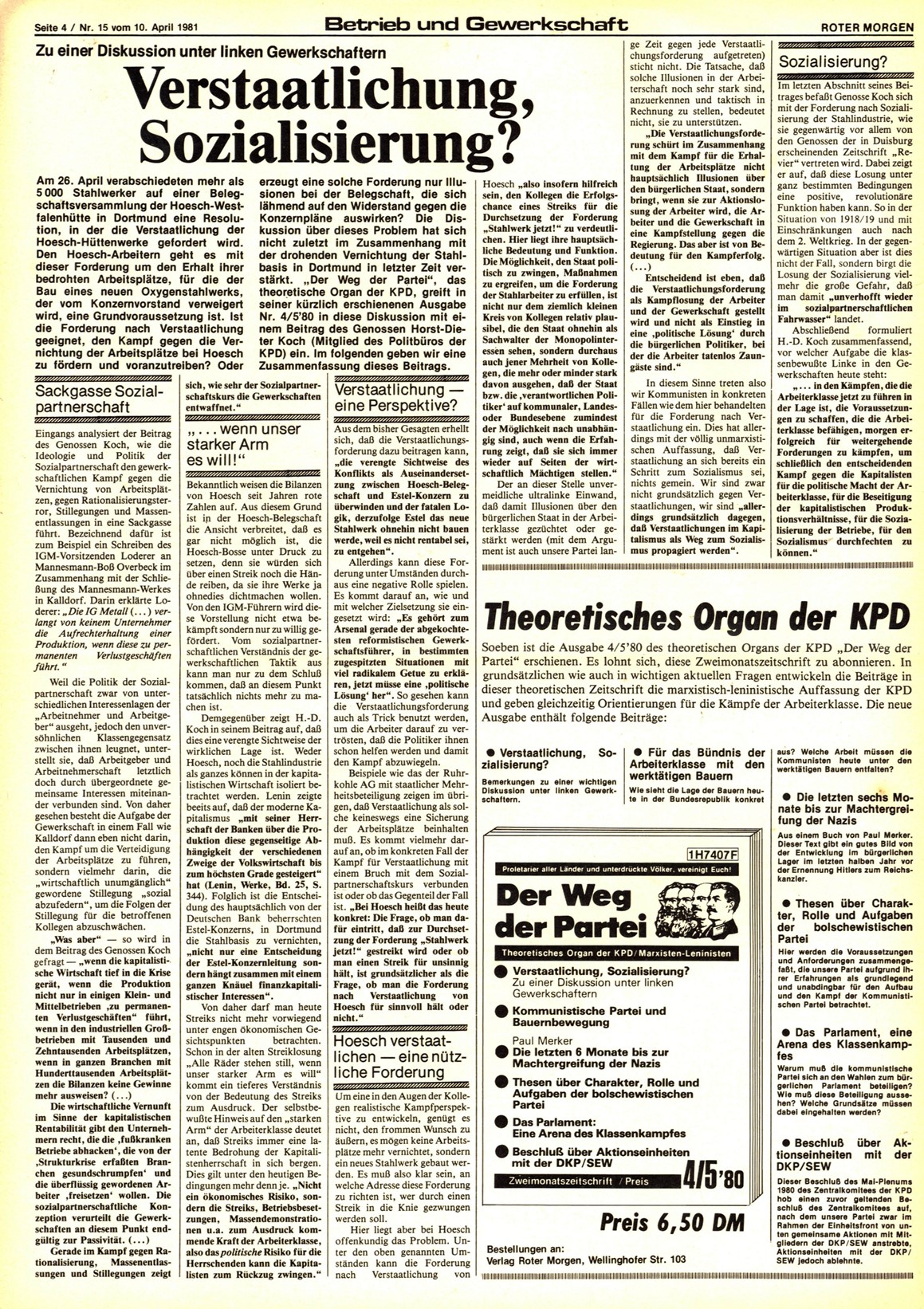 Roter Morgen, 15. Jg., 10. April 1981, Nr. 15, Seite 4