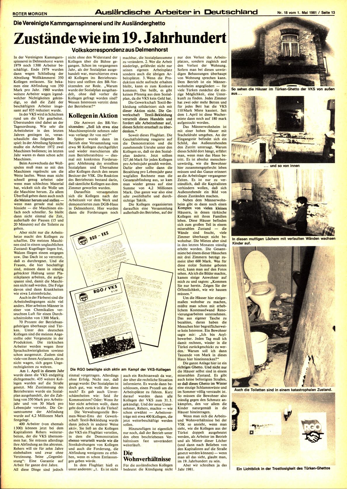 Roter Morgen, 15. Jg., 1. Mai 1981, Nr. 18, Seite 13