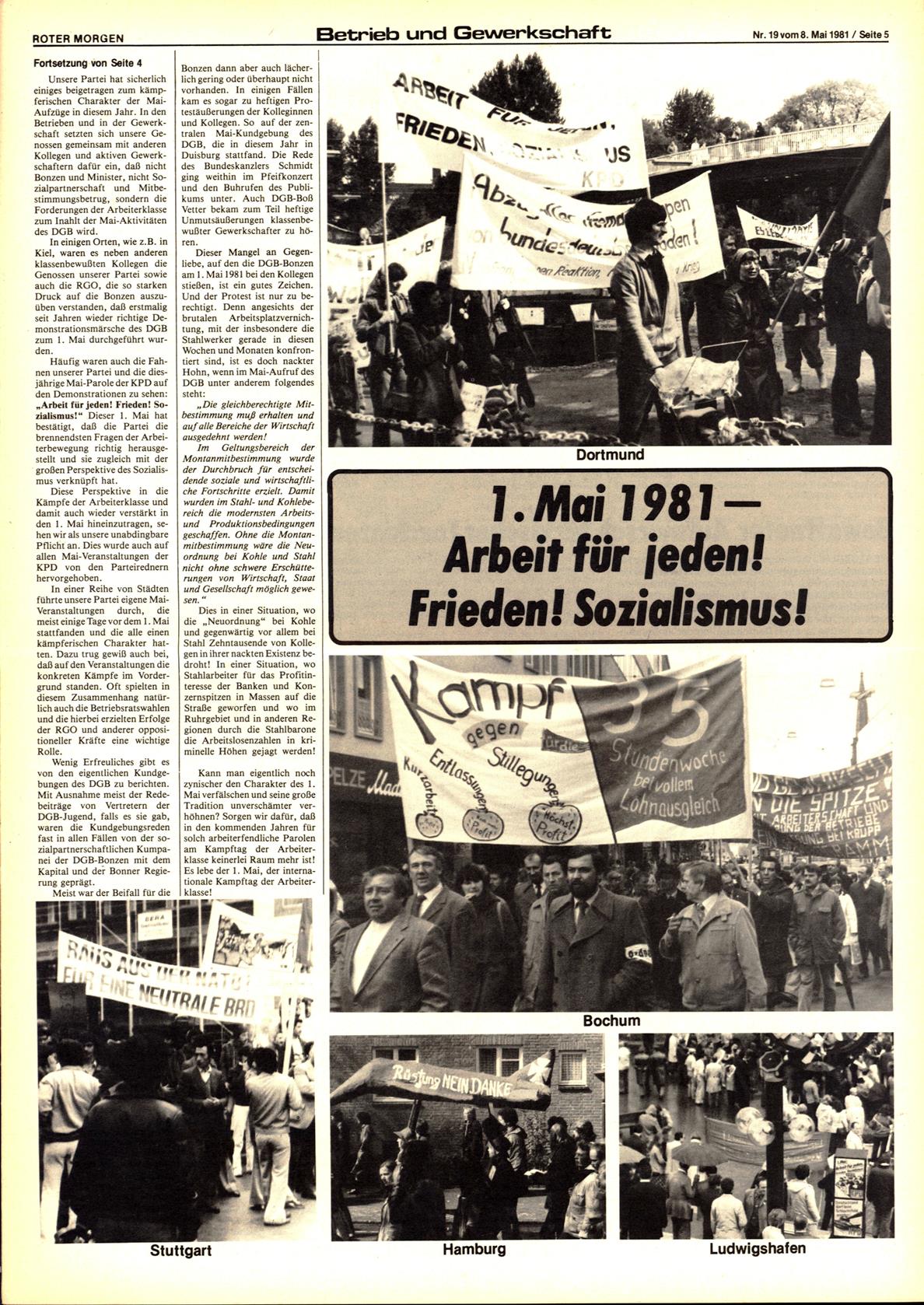 Roter Morgen, 15. Jg., 8. Mai 1981, Nr. 19, Seite 5