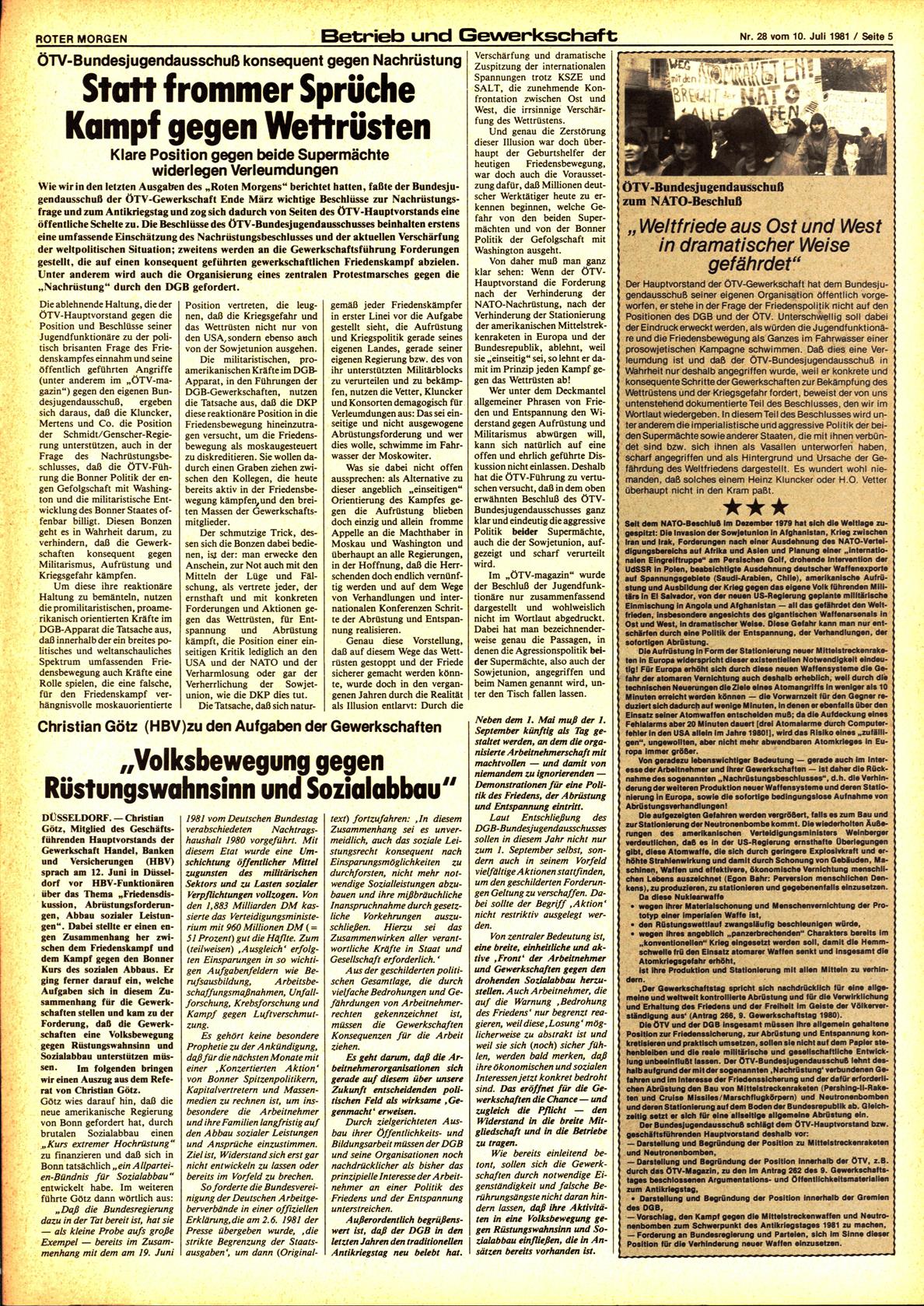 Roter Morgen, 15. Jg., 10. Juli 1981, Nr. 28, Seite 5