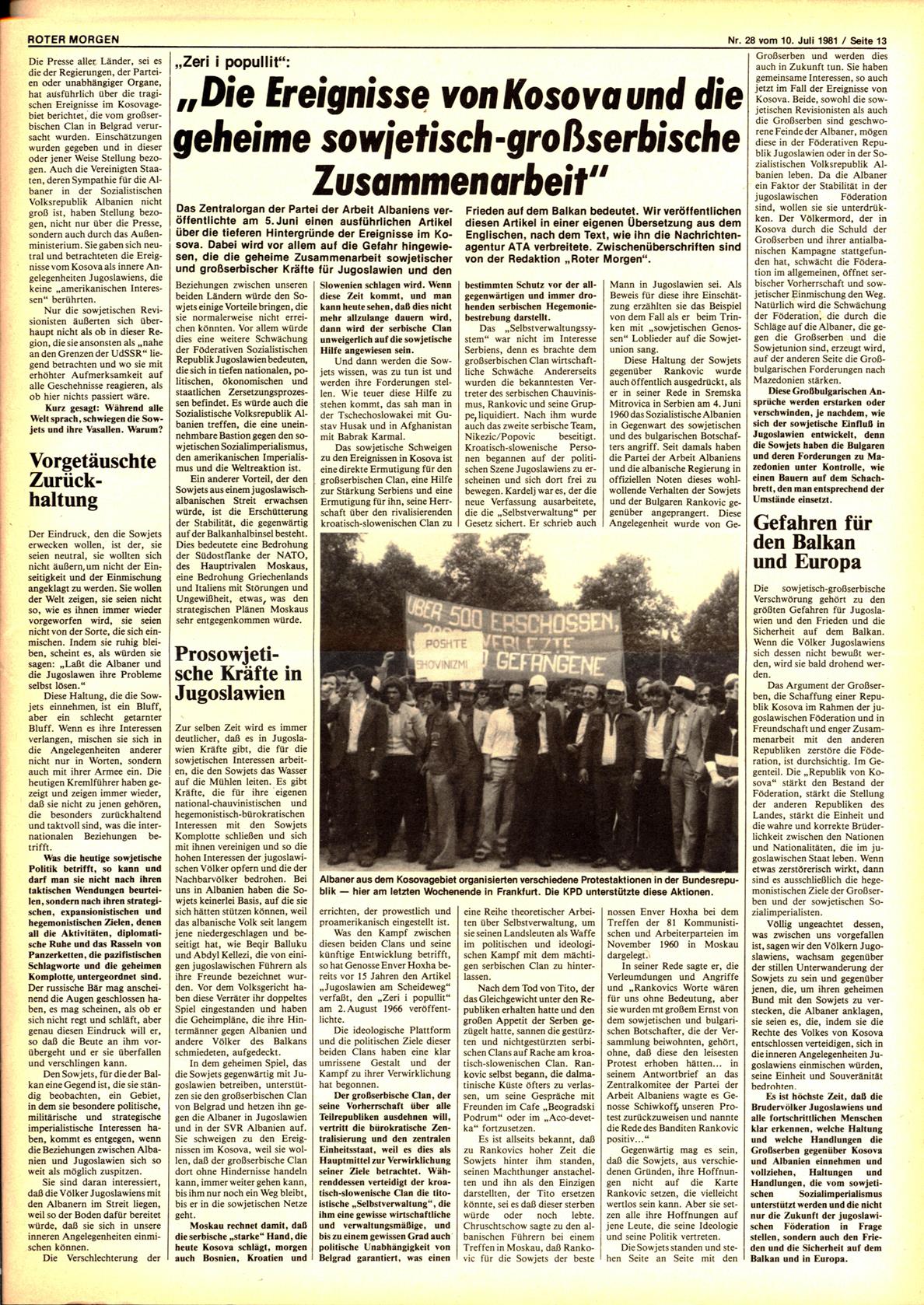 Roter Morgen, 15. Jg., 10. Juli 1981, Nr. 28, Seite 13
