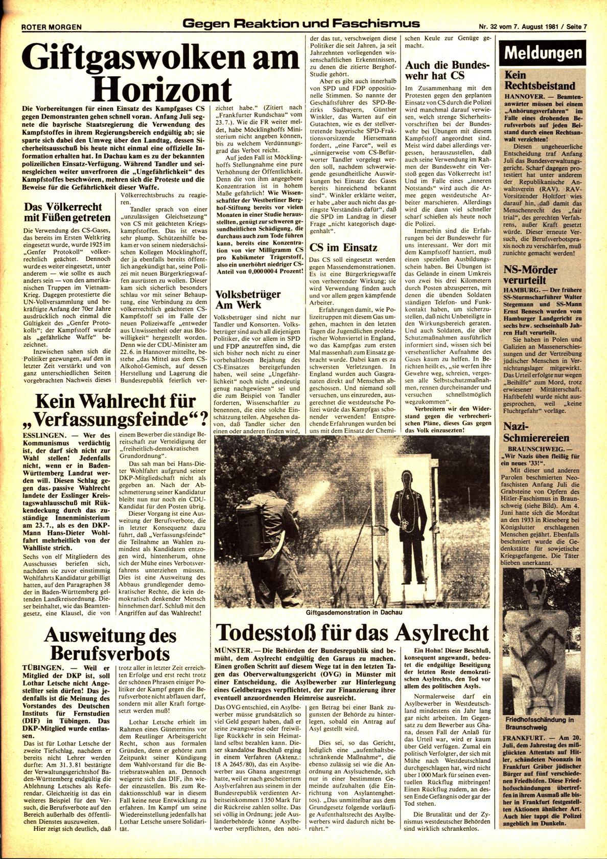 Roter Morgen, 15. Jg., 7. August 1981, Nr. 32, Seite 7