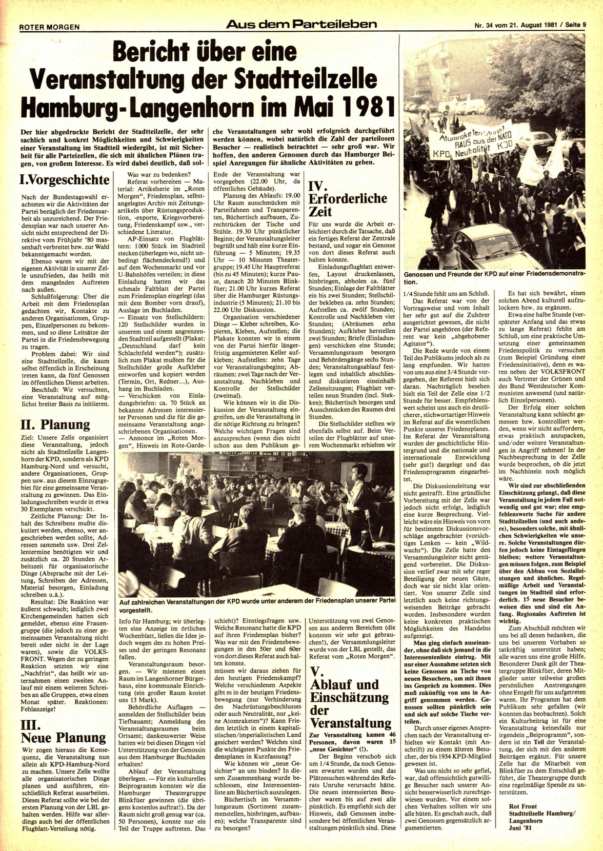 Roter Morgen, 15. Jg., 21. August 1981, Nr. 34, Seite 9