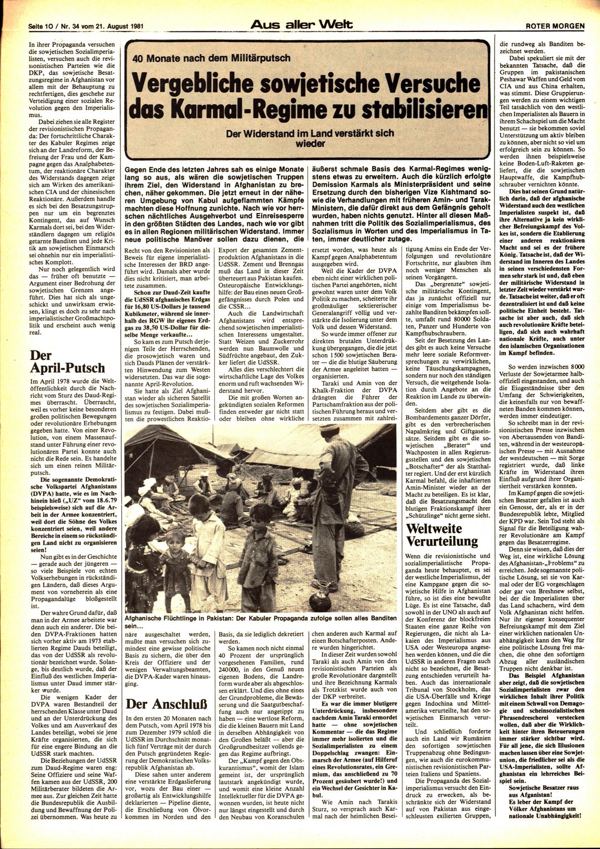 Roter Morgen, 15. Jg., 21. August 1981, Nr. 34, Seite 10
